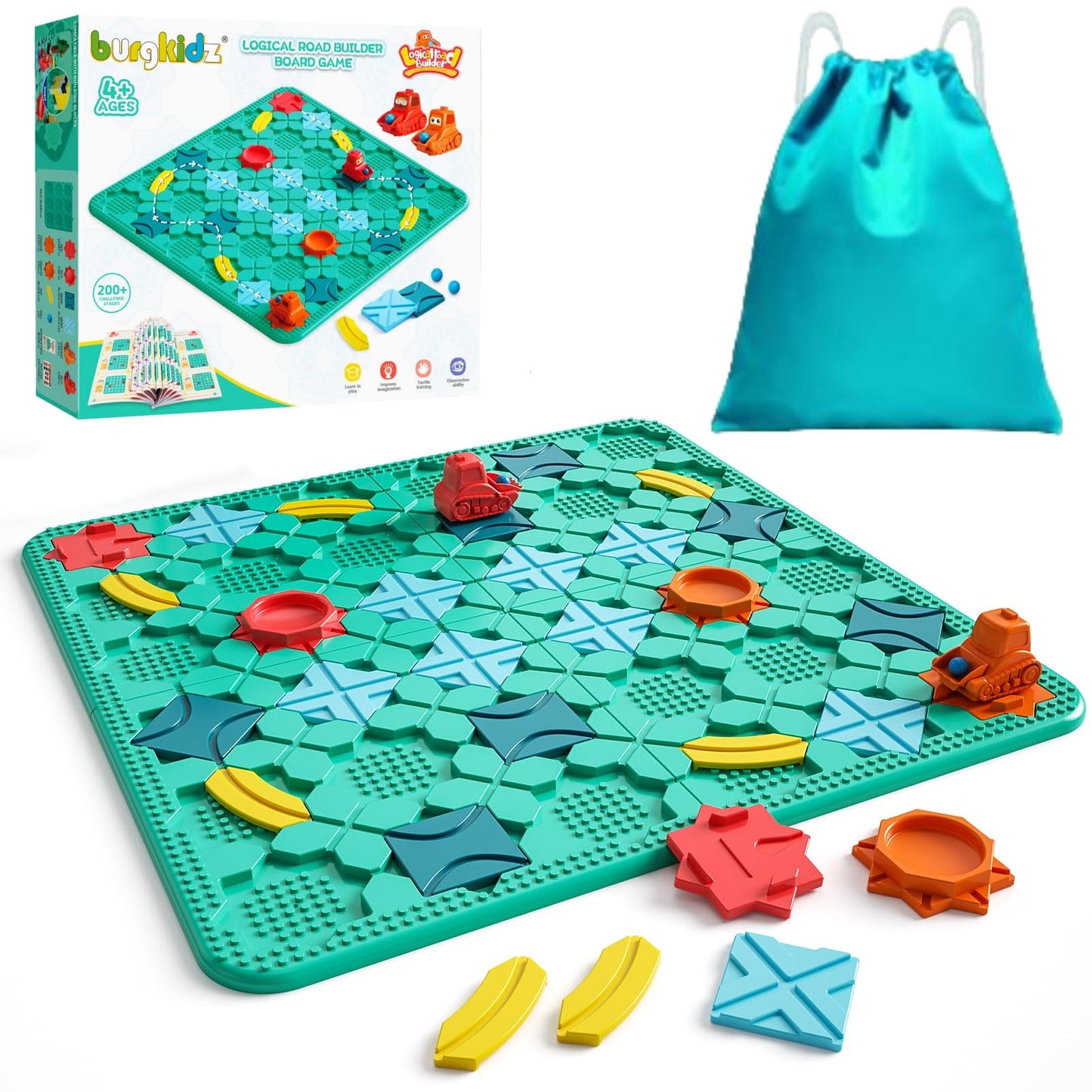 Logical Road Builder Games, STEM Family Board Game, Large Educational Smart Brain Teasers Puzzles Toys, Preschool Learning Early Montessori Birthday Gifts for Kids Boys Girls Age 4-8 Year Old (Green)