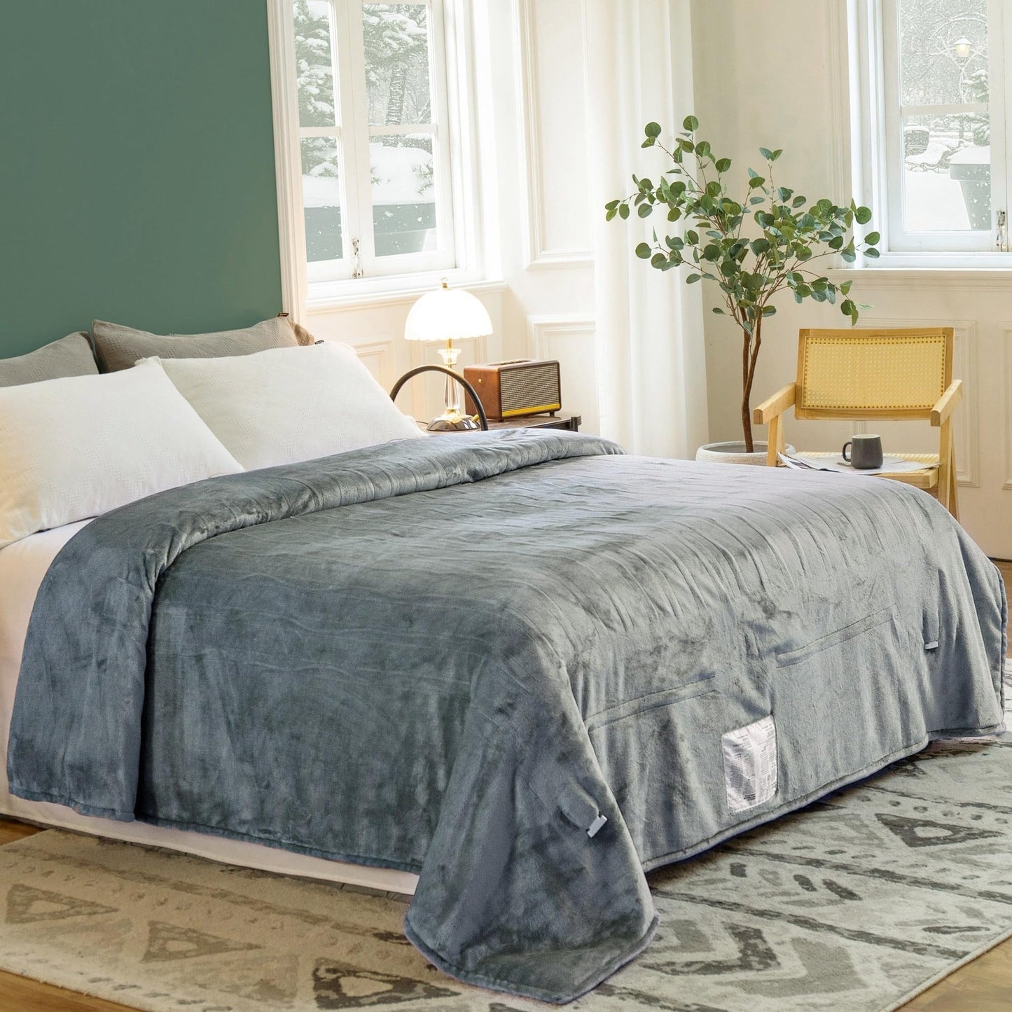 JET'S HOME Heated Blanket King 100"x90" - ETL&FCC Certified Flannel Electric Blanket Throw Machine Washable Heating Blanket with 4 Heating Levels 10 Hours Auto-Off Overheating Protection (Grey)