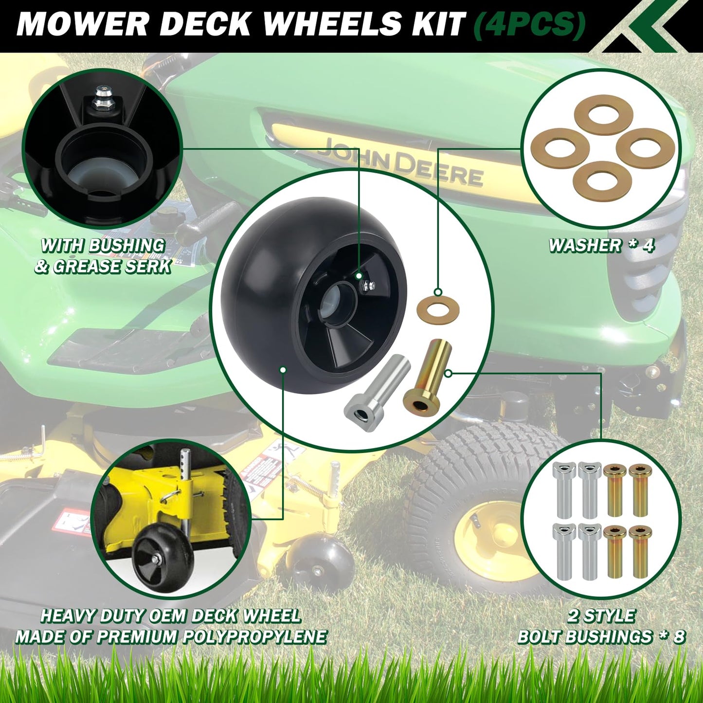 CheeMuii 4 Pack AM125172 Lawn Mower Deck Gauge Wheels Kit Fit for John Deere 48", 54", 60", 62“, 72" Deck Replace for AM125172 AM124706 210-300