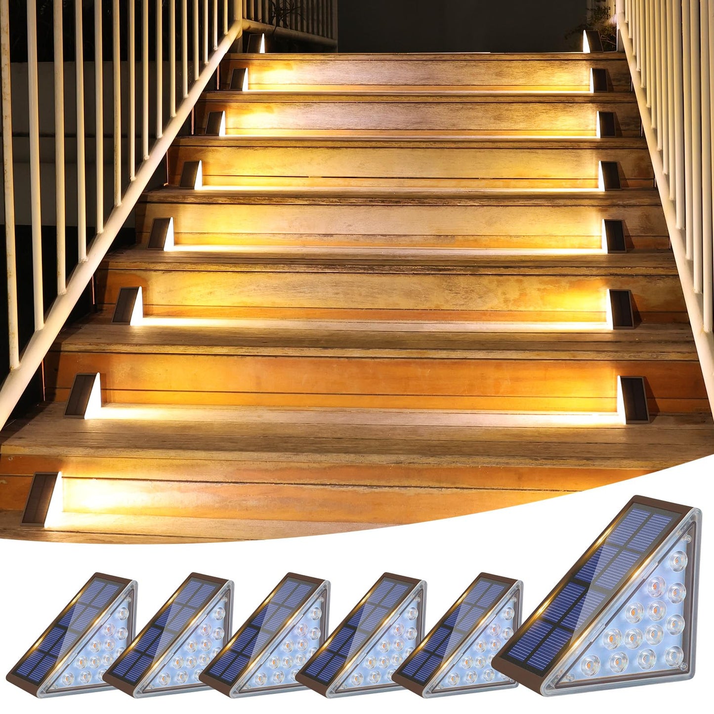 VOLISUN Solar Step Lights Outdoor Waterproof, LED Outdoor Stair Lights, Solar Step Light for Outside, Deck Light Decor for Stair,Front Porch and Patio(Brown,6 Pack)