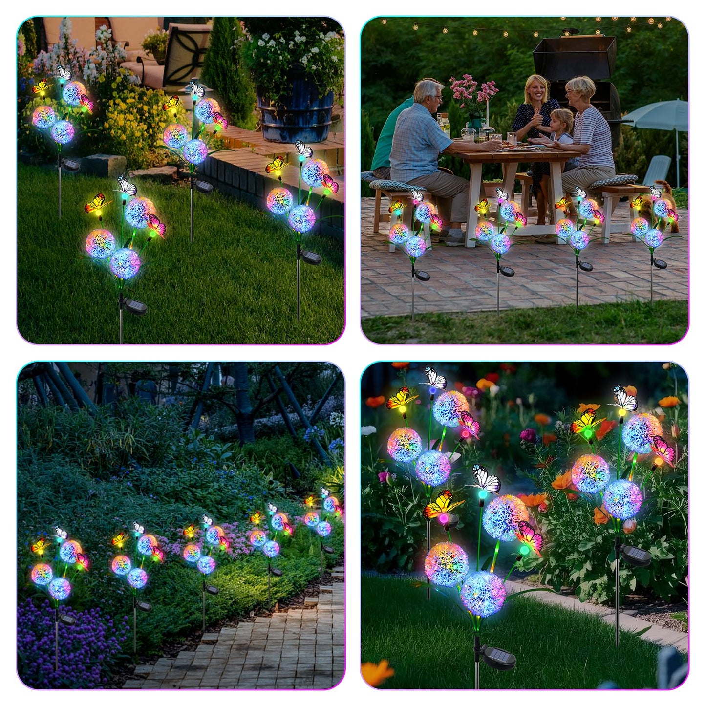 Ninonly Solar Lights Outdoor Garden, 2 Pack Dandelion with Butterfly Lights, Waterproof Solar Powered Garden Pathway Light Outdoor, Bright LED Ornaments for Yard Lawn Patio Decoration