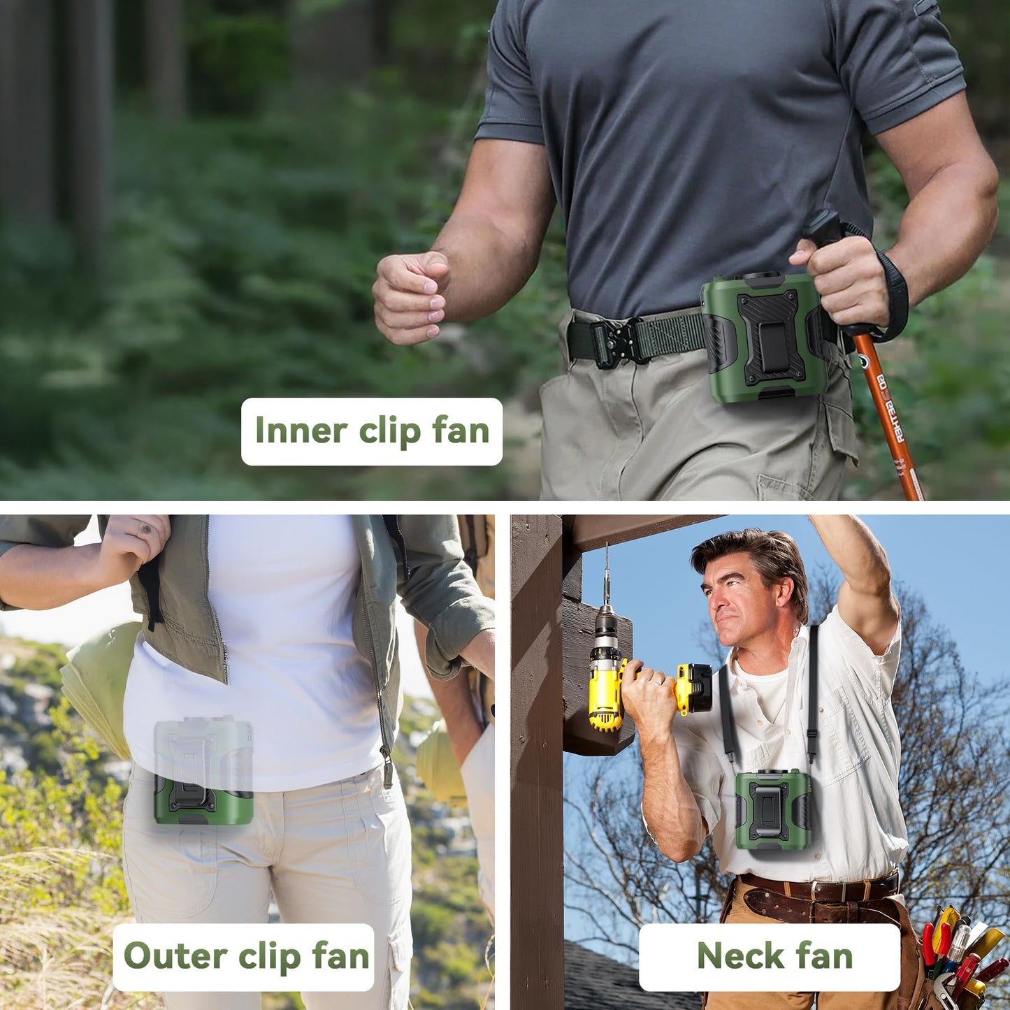 Portable Waist Fan Clip on with Light, 12M/S Quiet & Powerful Silencer Motor, 100 Speeds Wearable Belt Personal Shirt Fan, Digital Display, Upto 24H Cooling Time, Ideal Gift for Outdoor Workers(Green)