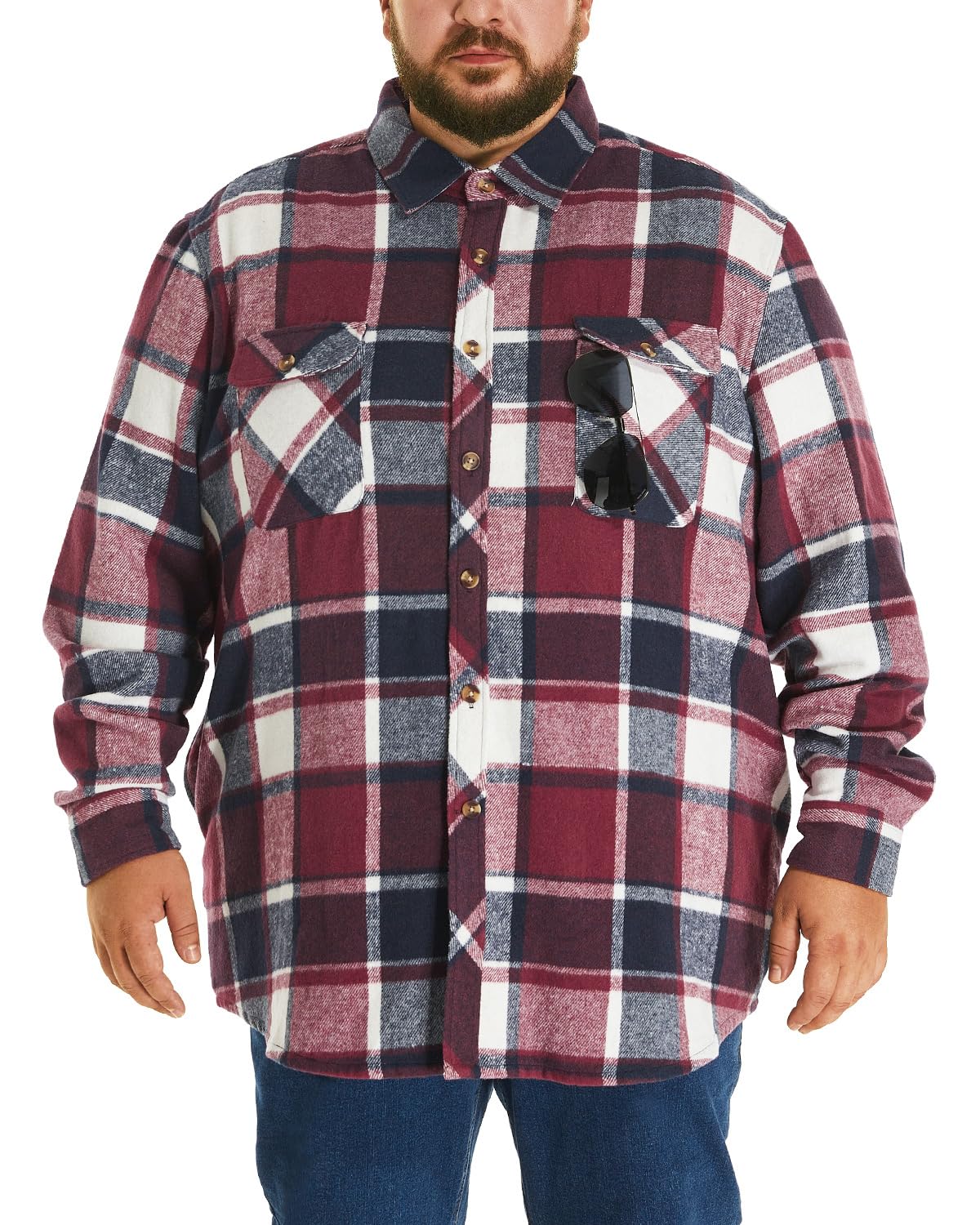 HOdo Big and Tall Mens Heavyweight Flannel Shirt 2XL- 6XL Button Down Shirt Burgundy Square 4XL