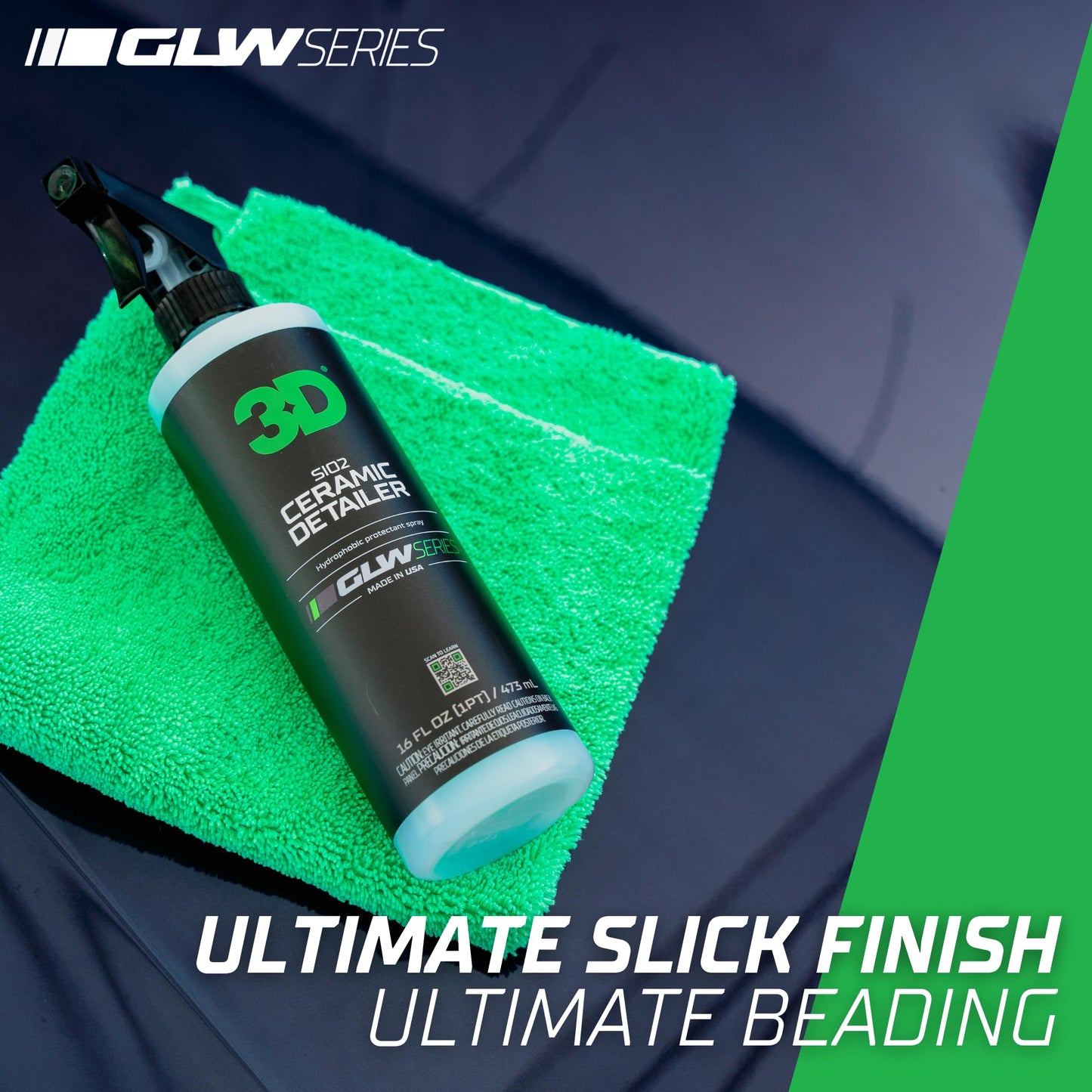 3D Ceramic Detailer, GLW Series | Hyper Gloss Finish | SiO2 Peak Hydrophobic Top Coat | Extends Life of Waxes, Sealants, Coatings | DIY Car Detailing Spray | 64 oz