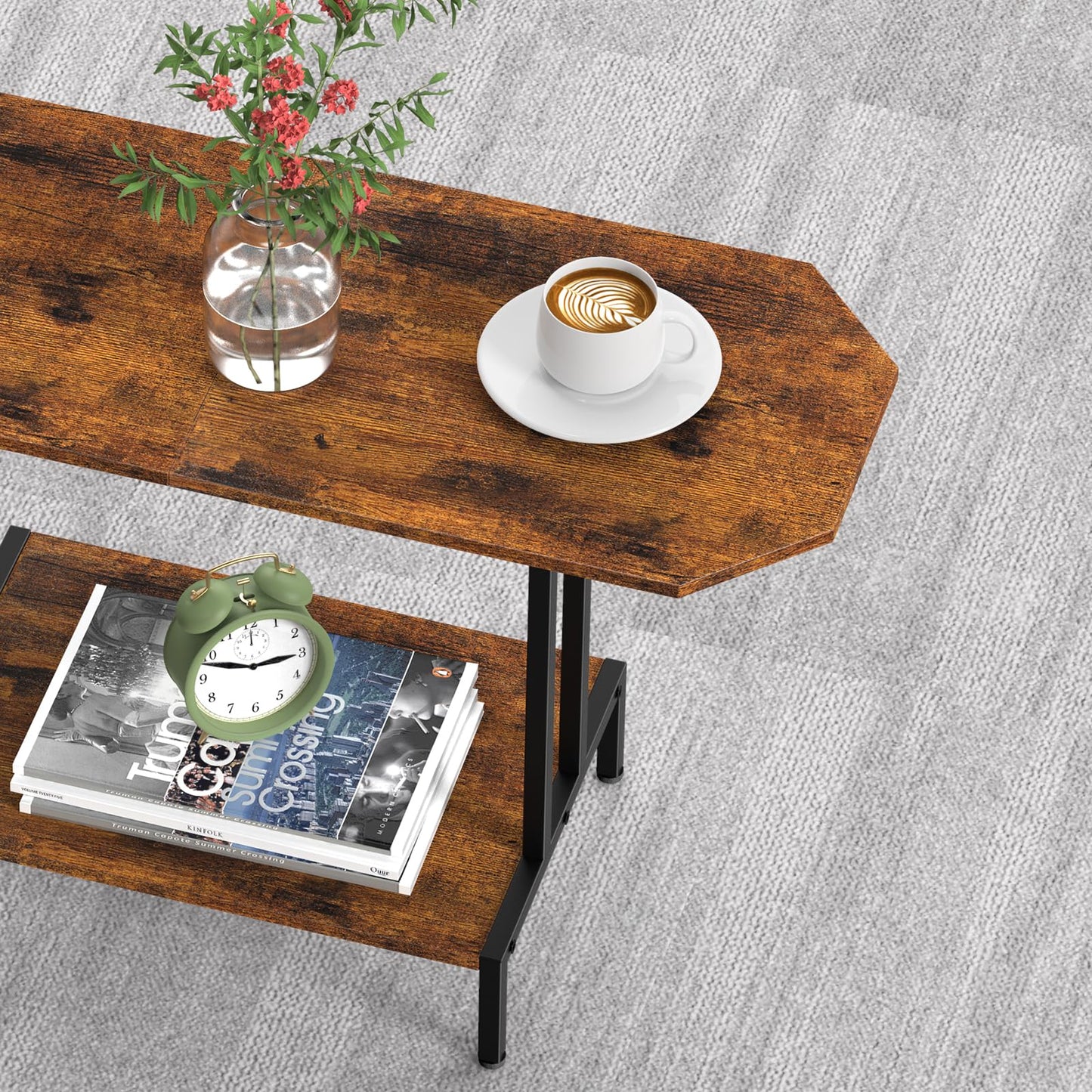 Rustic Coffee Table for Living Room Center Table with Storage Shelf 2-Tier Wood Tea Table Industrial Rectangle Coffee Table for Large or Small Spaces, Brown