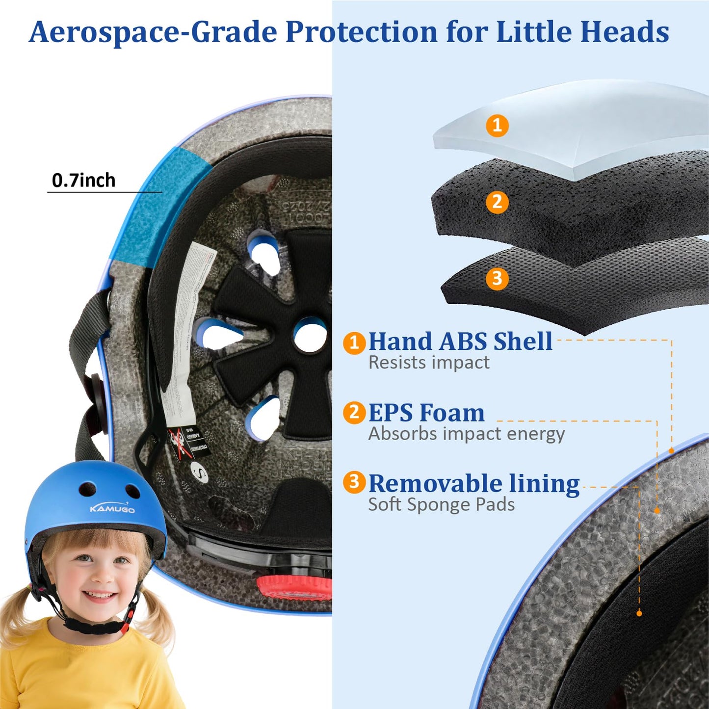 KAMUGO Kids Bike Helmet,Toddler Helmet Adjustable Bicycle Helmet Girls Or Boys Ages 3-4-5-6-8 Years Old,Multi-Sports for Cycling Skateboard Scooter