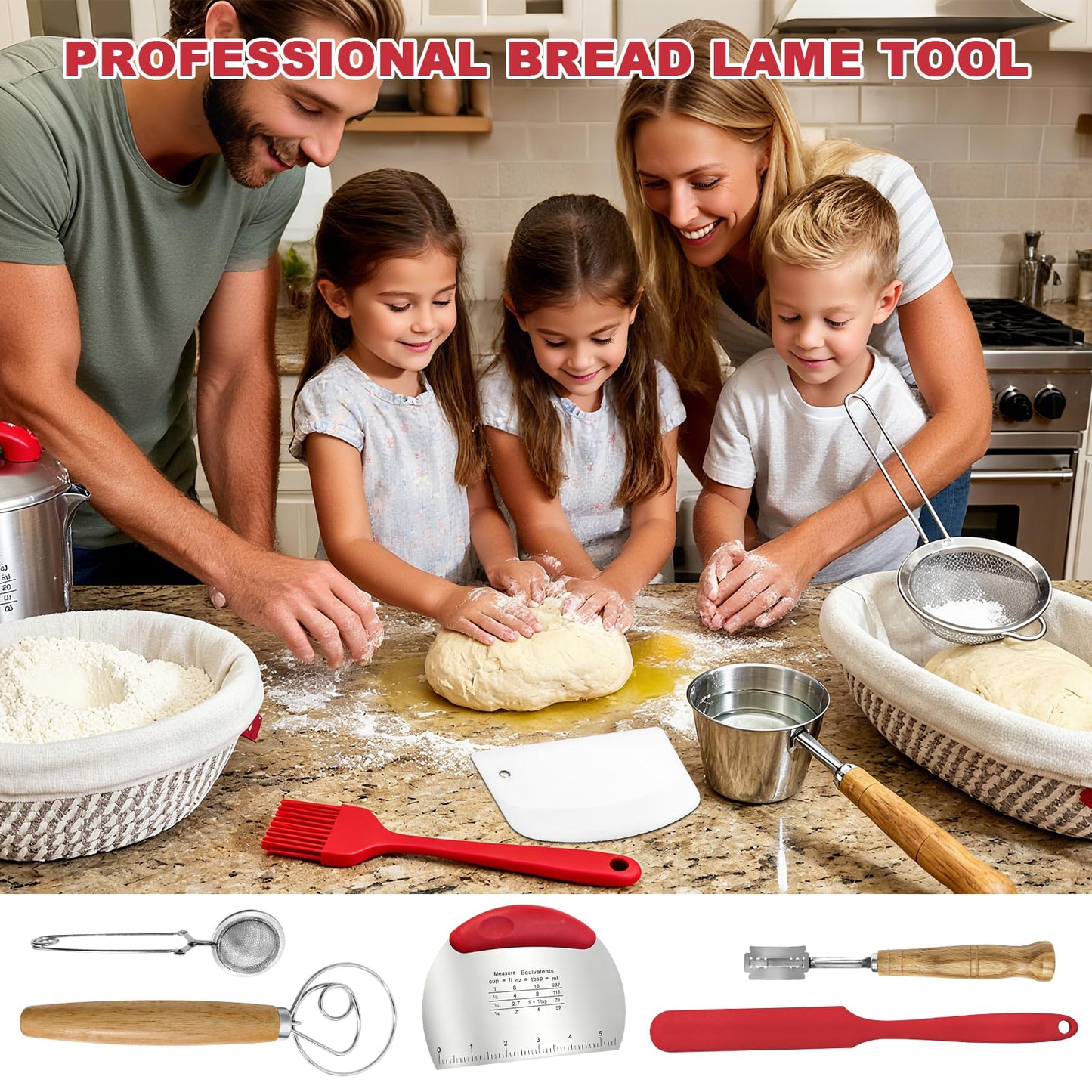 Sourdough Bread Baking Supplies, Sourdough Starter Kit with Cotton Rope Oval & Round Bread Proofing Basket and Sourdough Starter Jar, Artisan Bread Making Kit Ideal Gift for Bakers, Women Wife Mom