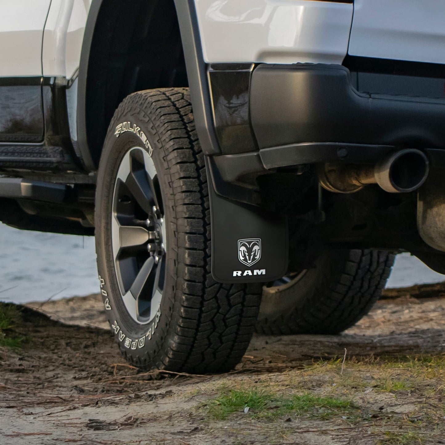 Plasticolor 000582R01 Dodge Ram White Logo Easy Fit 15" Mud Guard - Set of 2
