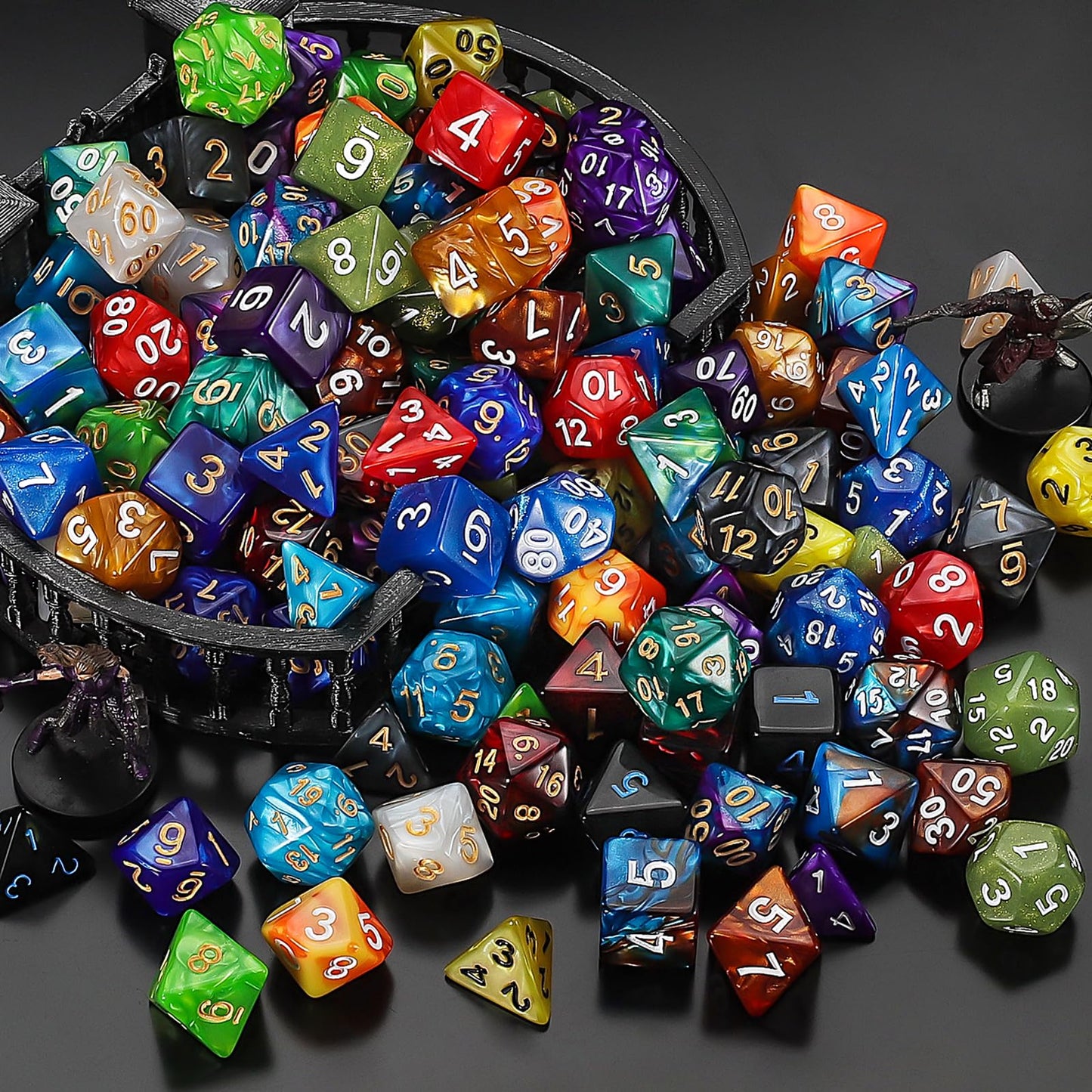 QMay DND Dice Set 20 X 7 Polyhedral Dice (140pcs) with 1 Large Flannel Bag, D&D Dice (D4 D6 D8 D10 D% D12 D20) for Dungeons and Dragons RPG MTG Table Games