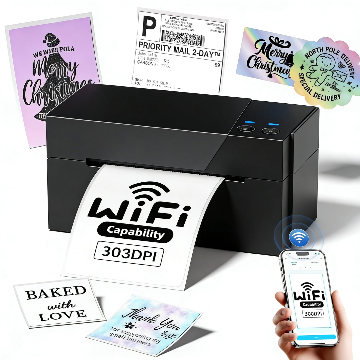 Omezizy WiFi Wireless Thermal Label Printer -Wi-Fi Shipping Label Printer 4x6 for Shipping Packages,Thermal Printer 4x6 for Small Business,Compatible with USPS, Shopify, Amazon,Canada Post
