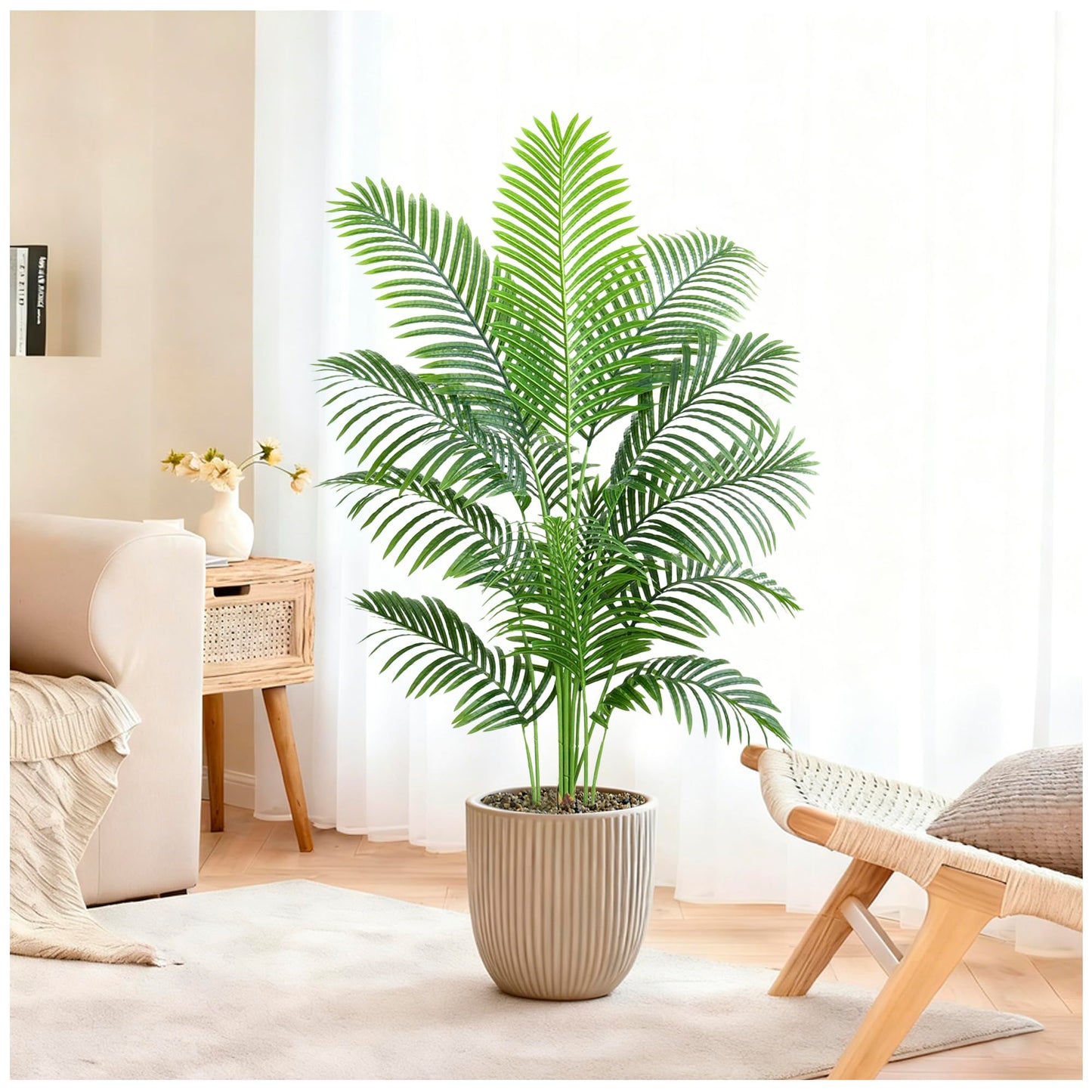 FSOHOI Artificial Fake Palm Tree 4FT Artificia Plants Indoor Fake Tree Tropical Faux Plam Trees Areca Floor Plant in Pot with 13 Trunks & Real Bark Design Faux Palm Plant for Outdoor Home Room Decor