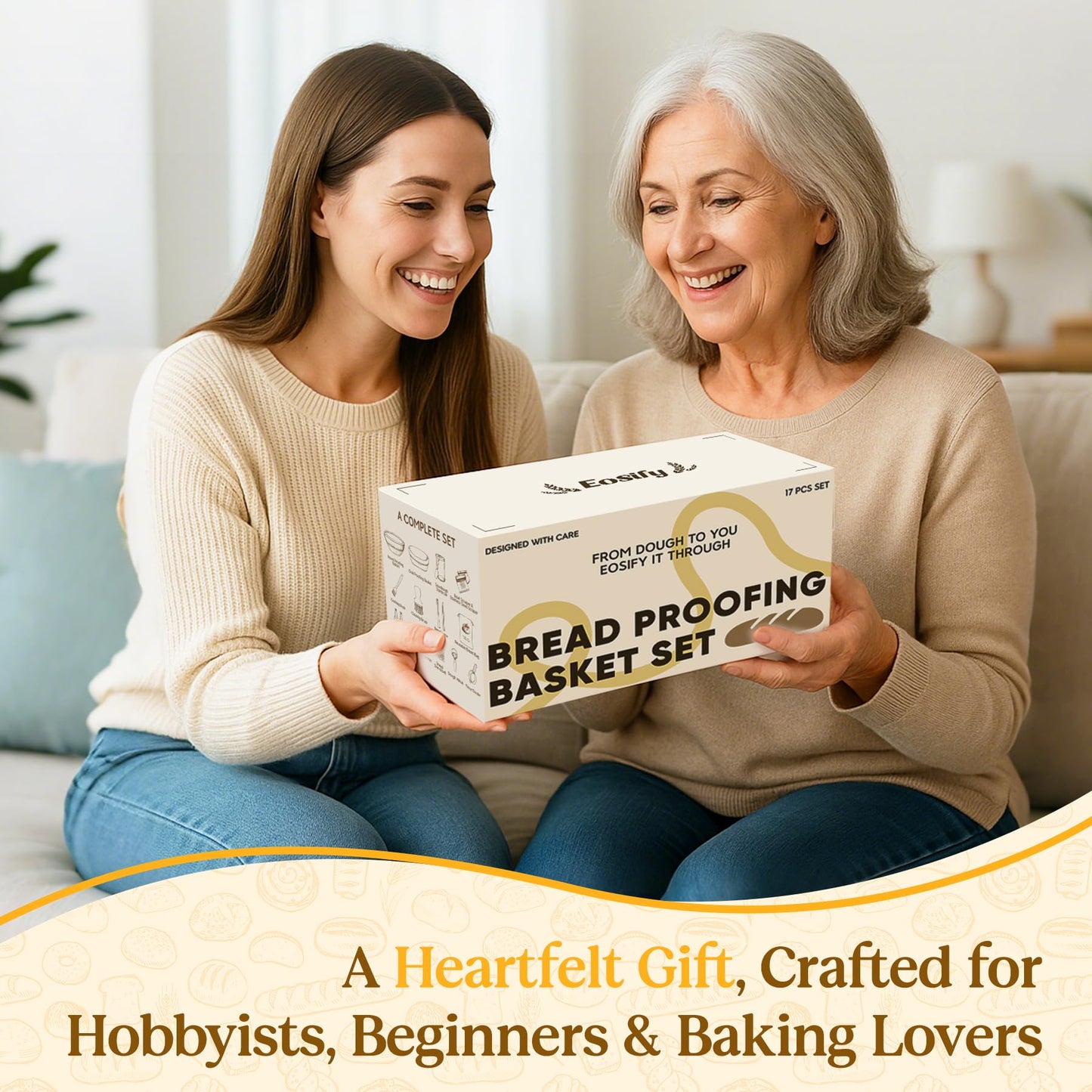 Sourdough Bread Starter Kit – Complete Sourdough Kit with Cotton Banneton Proofing Basket, 34oz Sourdough Starter Jar & Sourdough Tools – Sour Dough Starter Kits Gift for Bakers Beginners Moms