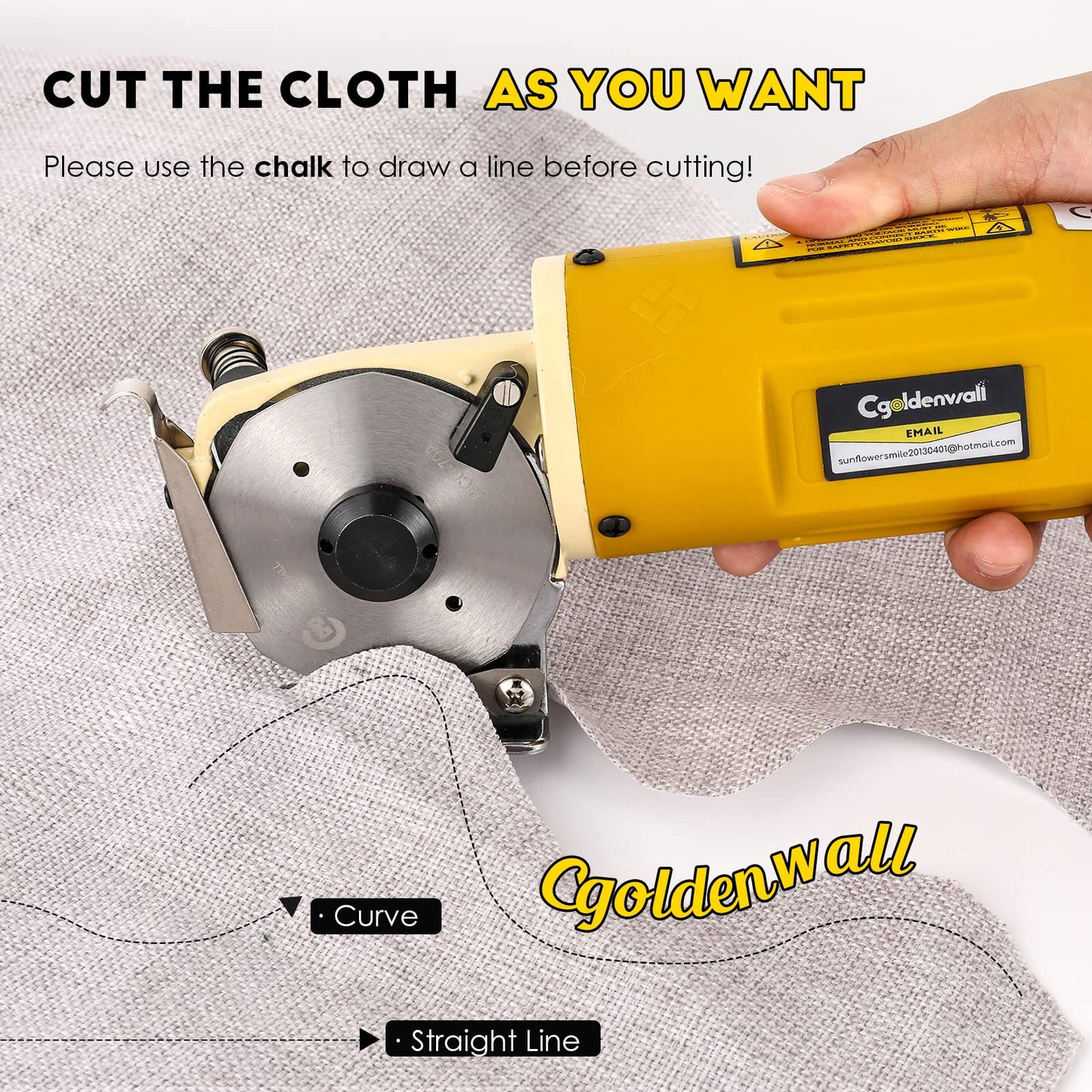 CGOLDENWALL Electric Rotary Fabric Cutter, Multi-Layer Electric Fabric Scissors with 1" Cutting Thickness, for Cloth Fabric Leather and Carpet, Comes with Replacement Blades, Sharpening Stones, 110V