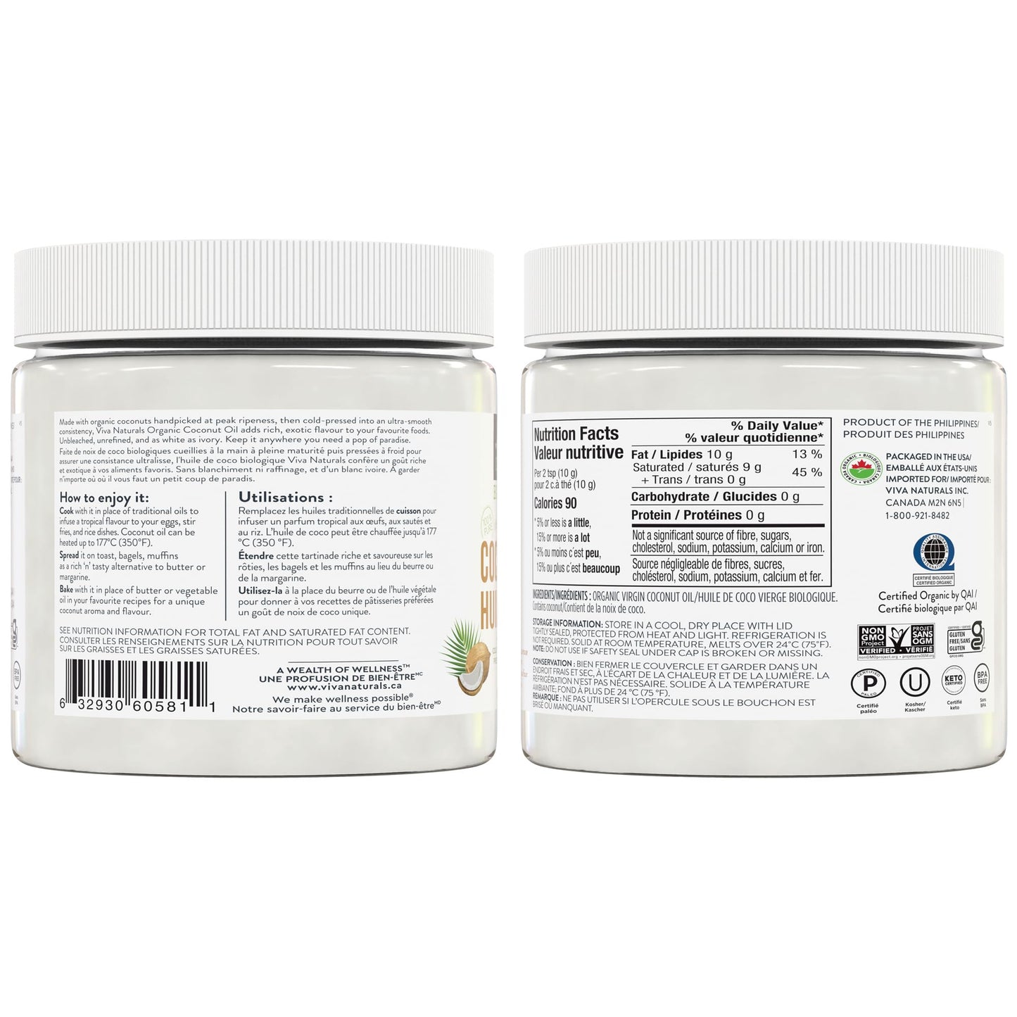 Viva Naturals Organic Virgin Coconut Oil,16 fl oz (473 mL) – Coconut Oil for Hair, Skin, Cooking & Baking – Cold-Pressed, Unrefined & Non-GMO – Keto & Paleo Certified – BPA-Free Jar