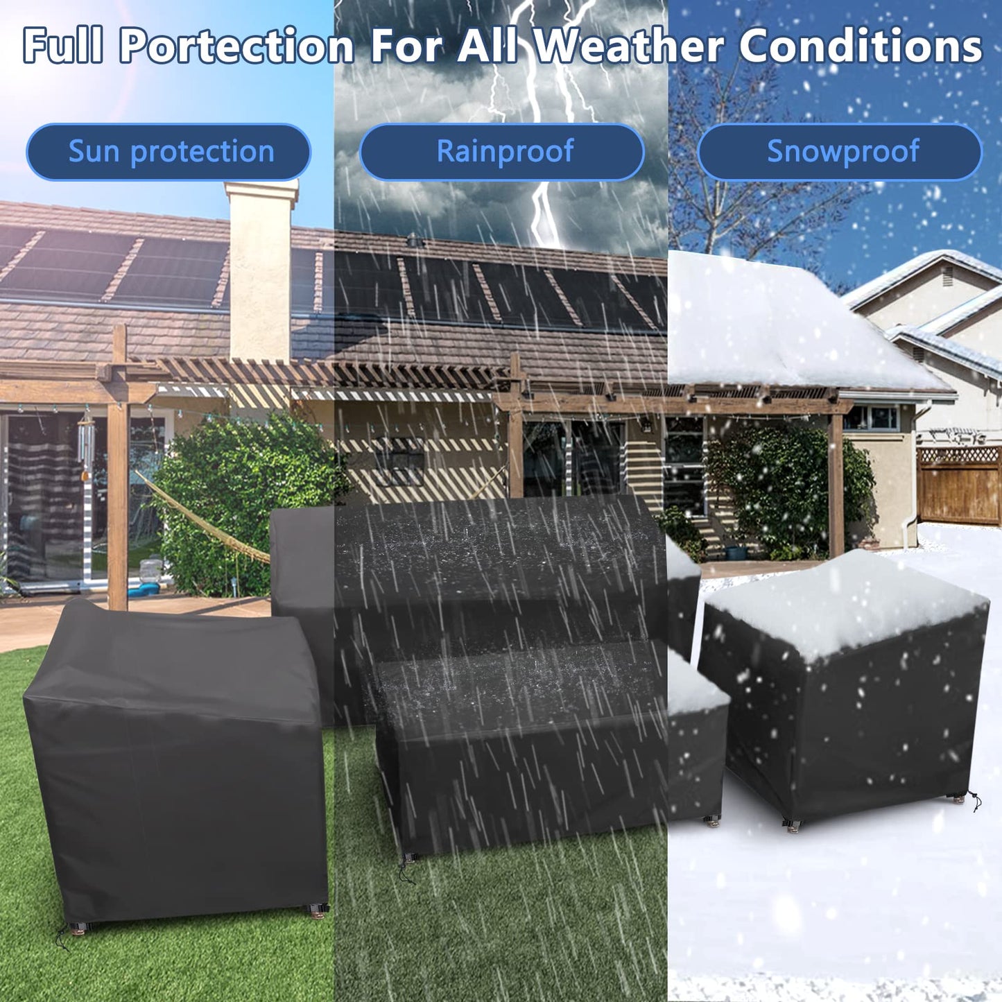 STARTWO Patio Furniture Covers 4 Piece Set, Heavy Duty Waterproof Outdoor Furniture Cover, Windproof with Buckle Strap and Drawstring, Black