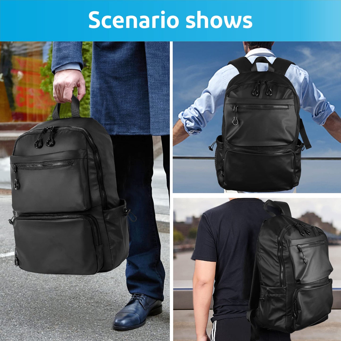 Jranter Casual Hiking Daypack Waterproof Bookbag Simple School College Bag Laptop Backpack Large Capacity, Black, Black, 11.22*17.3*4.92 inch (L*H*W), Daypack Backpacks School Backpack