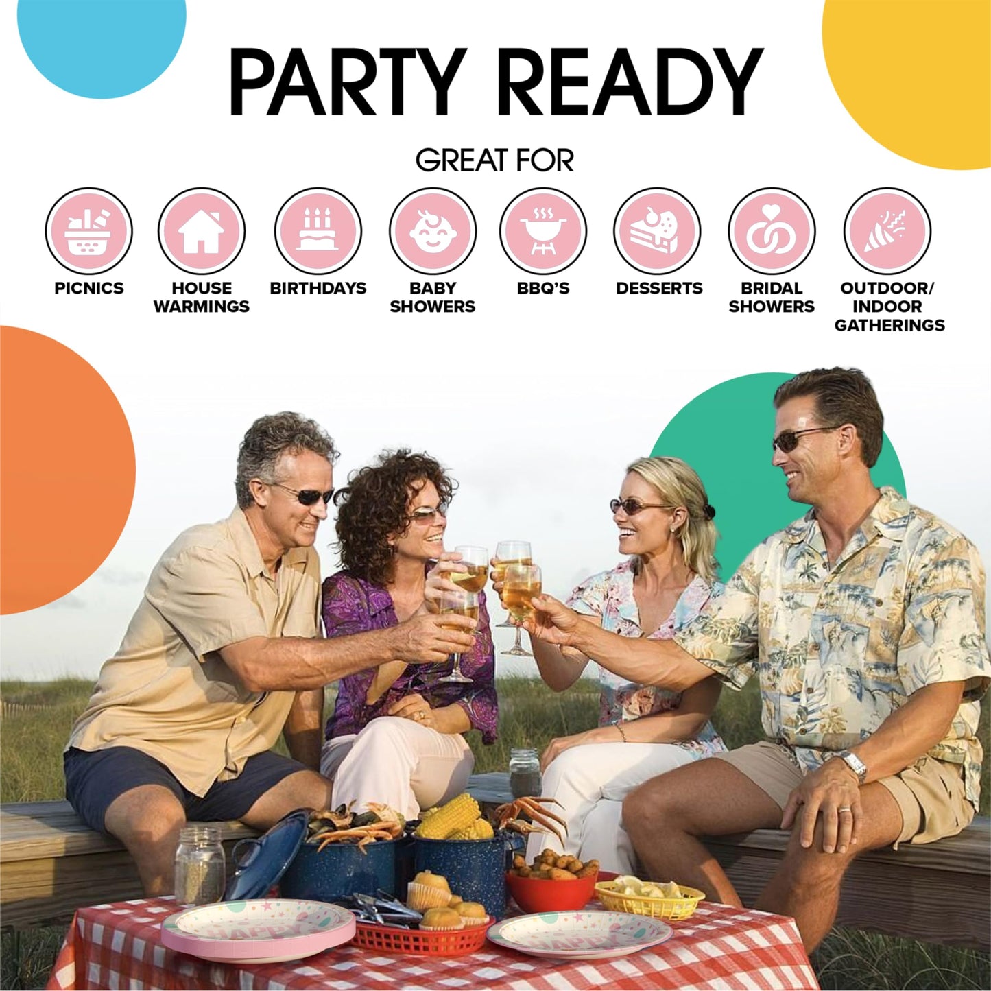 Exquisite Pink Birthday Paper Plates Disposable Heavy Duty 100 Pcs - 50-7" & 50-9" Pink Birthday Plates For Party Heavy Duty Paper Plate 350 GSM Party Supplies Plate Set