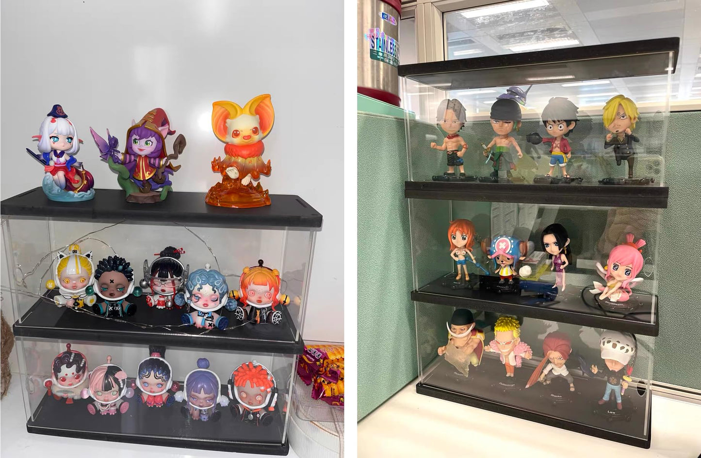 Clear Acrylic Display Case for Mini Funko Pop Figures with Light, 2 Layer Storage Cabinet Shelf Showcase for Toys Mini Figures Collectibles Rock Stone Crystals, Wooden Black Finish 26x12x29cm