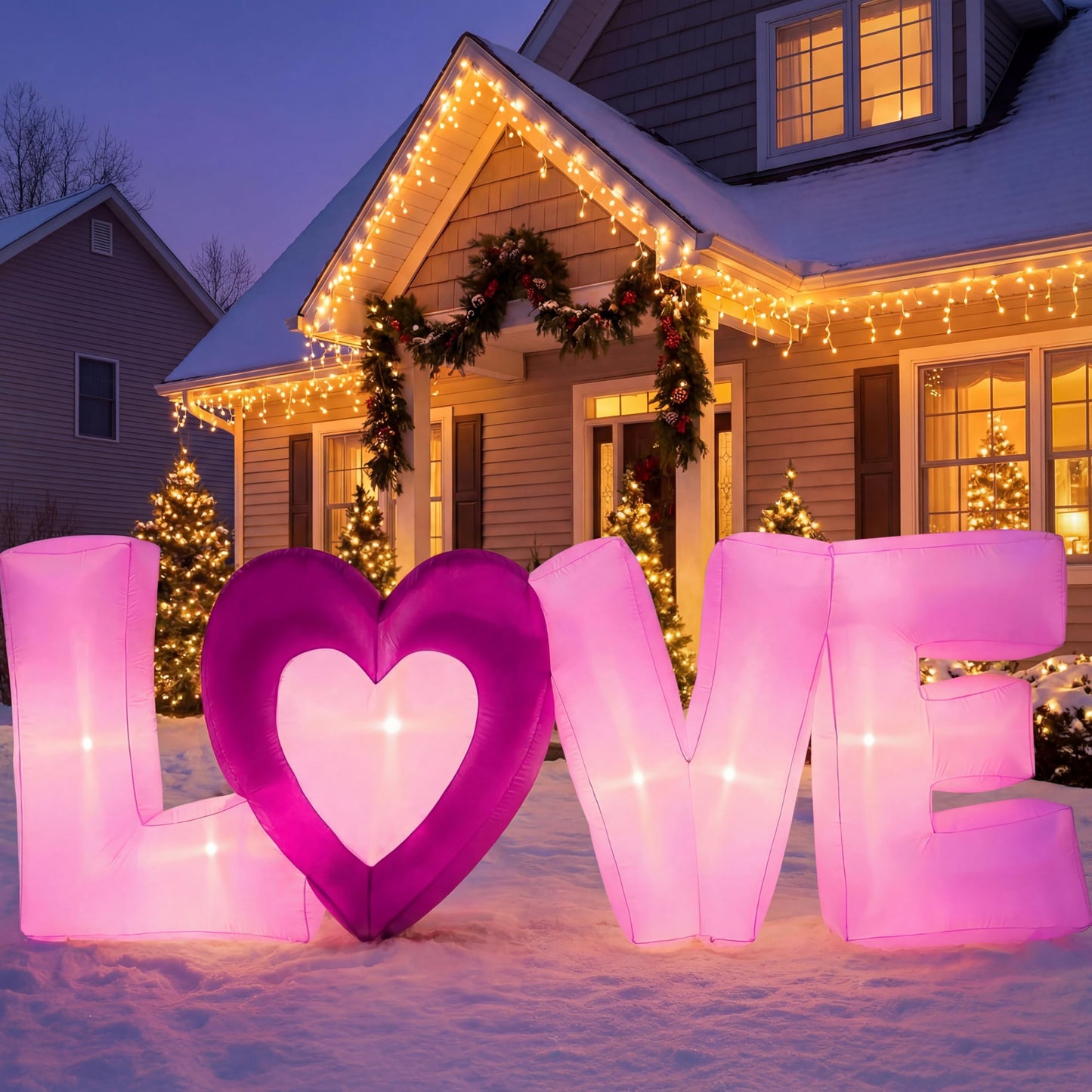 Joiedomi 9 FT Long Valentine Inflatable Love Letters with Build-in LED Lights, Blow up Valentine Romantic Holiday Decor for Wedding Propose Indoor Yard Party Supplies