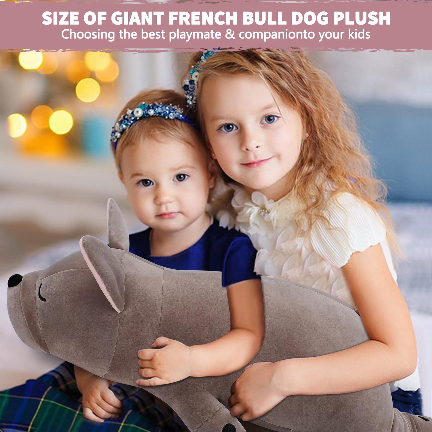 Auspicious Beginning 30'' Giant French Bulldog Plush Stuffed Animal - Large Sleeping Dog Plush Pillow, Plushie Toy for Birthday Gifts, Kids, Girls, Boys