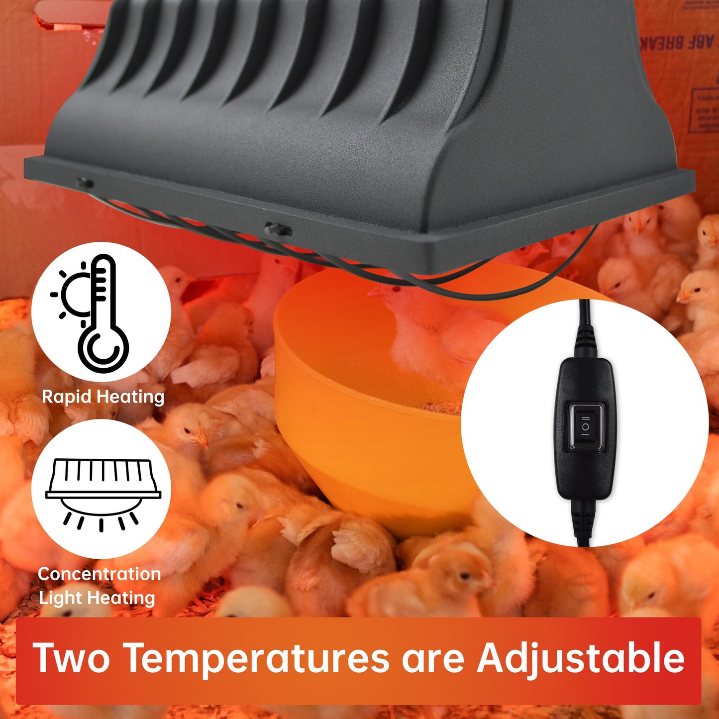 JUSONEY Chicken Coop Heater for Chicks, Brooder With 2 Heat Lamps (250W and 175W), Adjustable Temp & Height Box Supplies for Livestock Dogs Sheep Pets