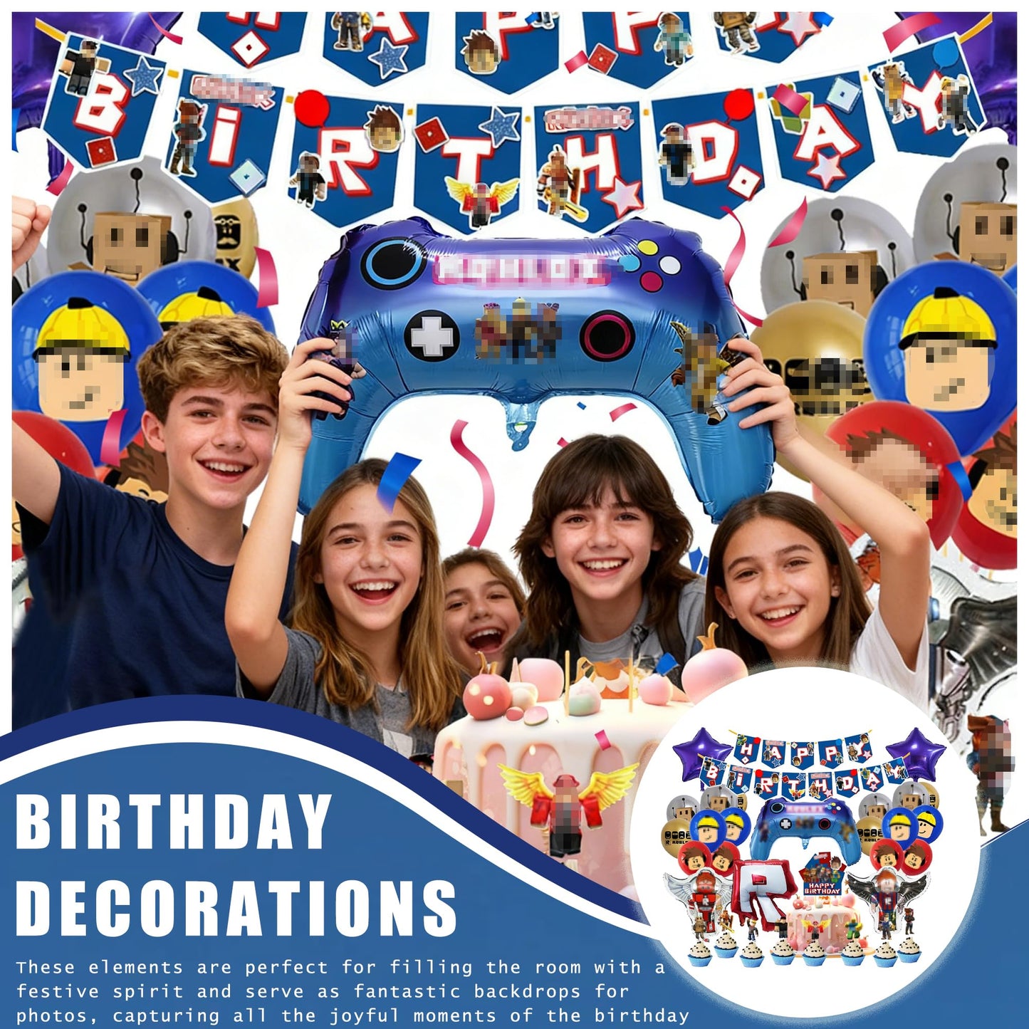 Birthday Party Decorations, Cartoon Theme Party Supplies, Including Happy Birthday Banner, Balloons, Cake & Party Decorations, 40 Pcs