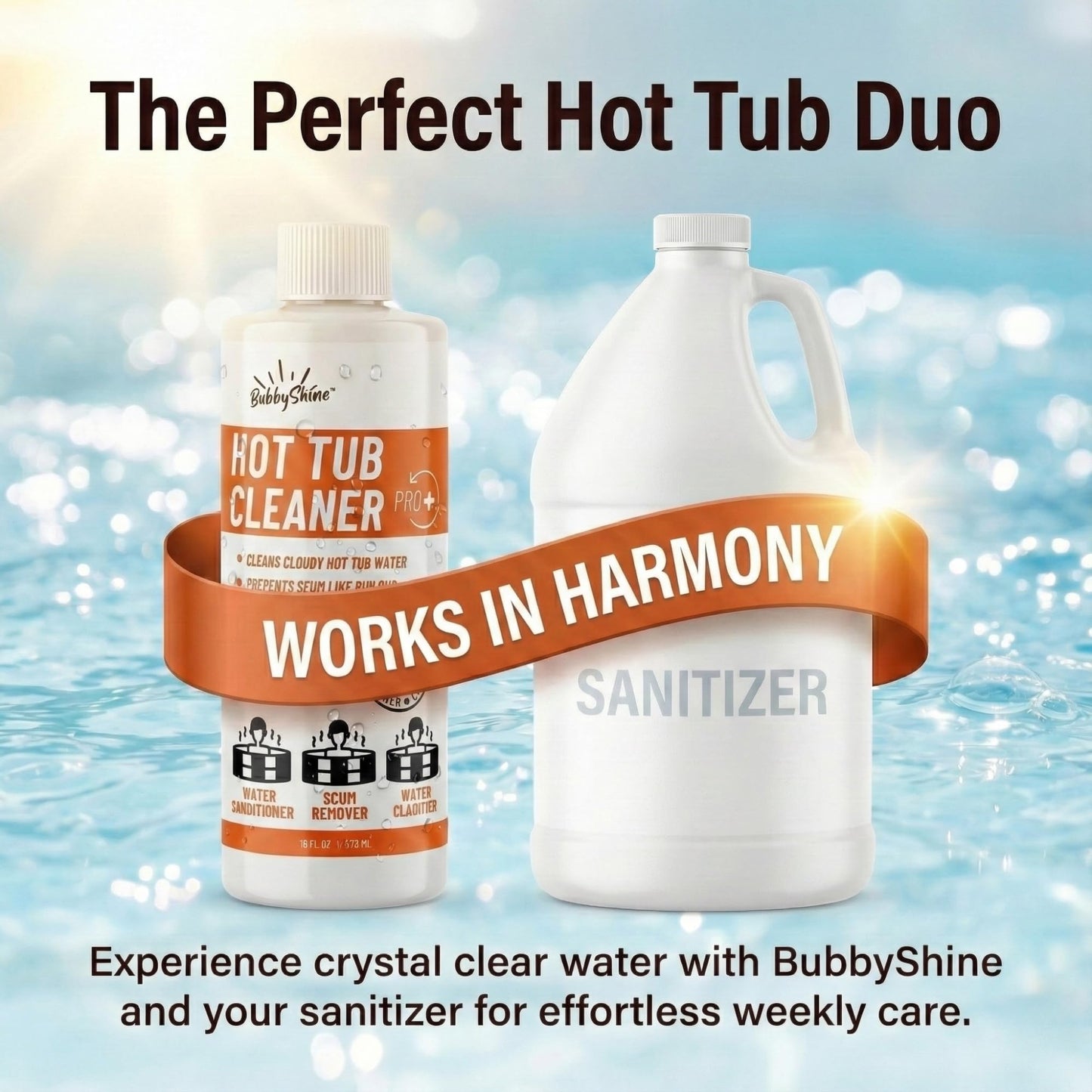 BubbyShine, 5in1 Weekly Hot Tub Cleaner - Spa Clarifier, Natural Enzyme, Conditioner, Scum Absorber, Inflatable Tub Chemicals Starter Kit, Spa Chemicals Cleaner (16 Weeks)