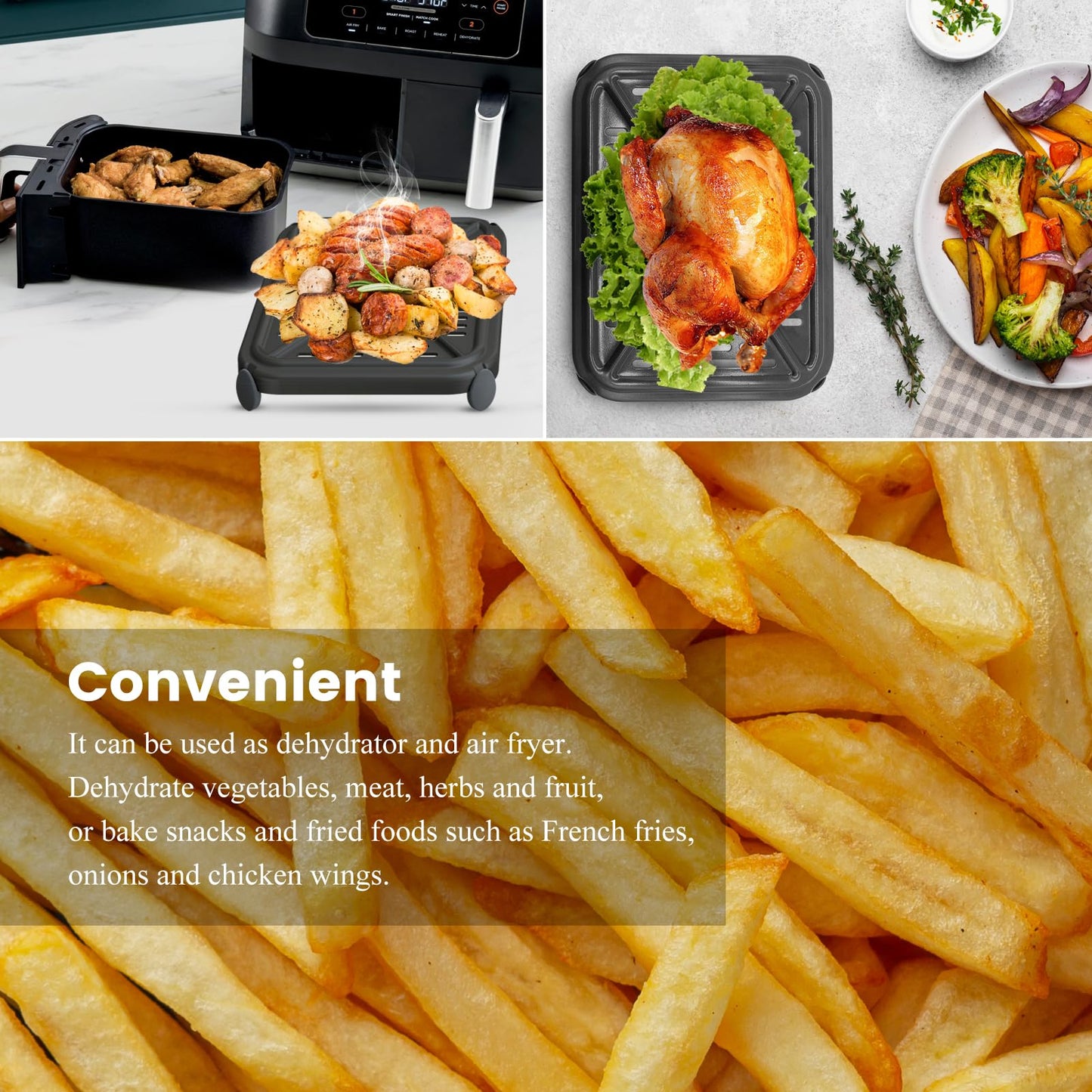 Air Fryer Grill Pan for Ninja Foodi DZ401 DZ550 10QT DualZone Air Fryers, Replacement Air Fryer Crisper Plate Grill Plate Tray Accessories with Rubber Bumpers, Dishwasher Safe