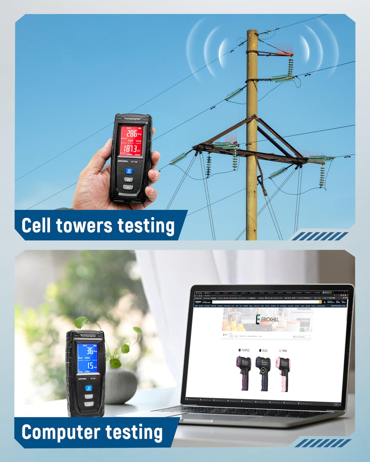 ERICKHILL EMF Meter, Rechargeable Digital Electromagnetic Field Radiation Detector Hand-held Digital LCD EMF Detector, Great Tester for Home EMF Inspections, Office, Ghost Hunting (RF Not Included)