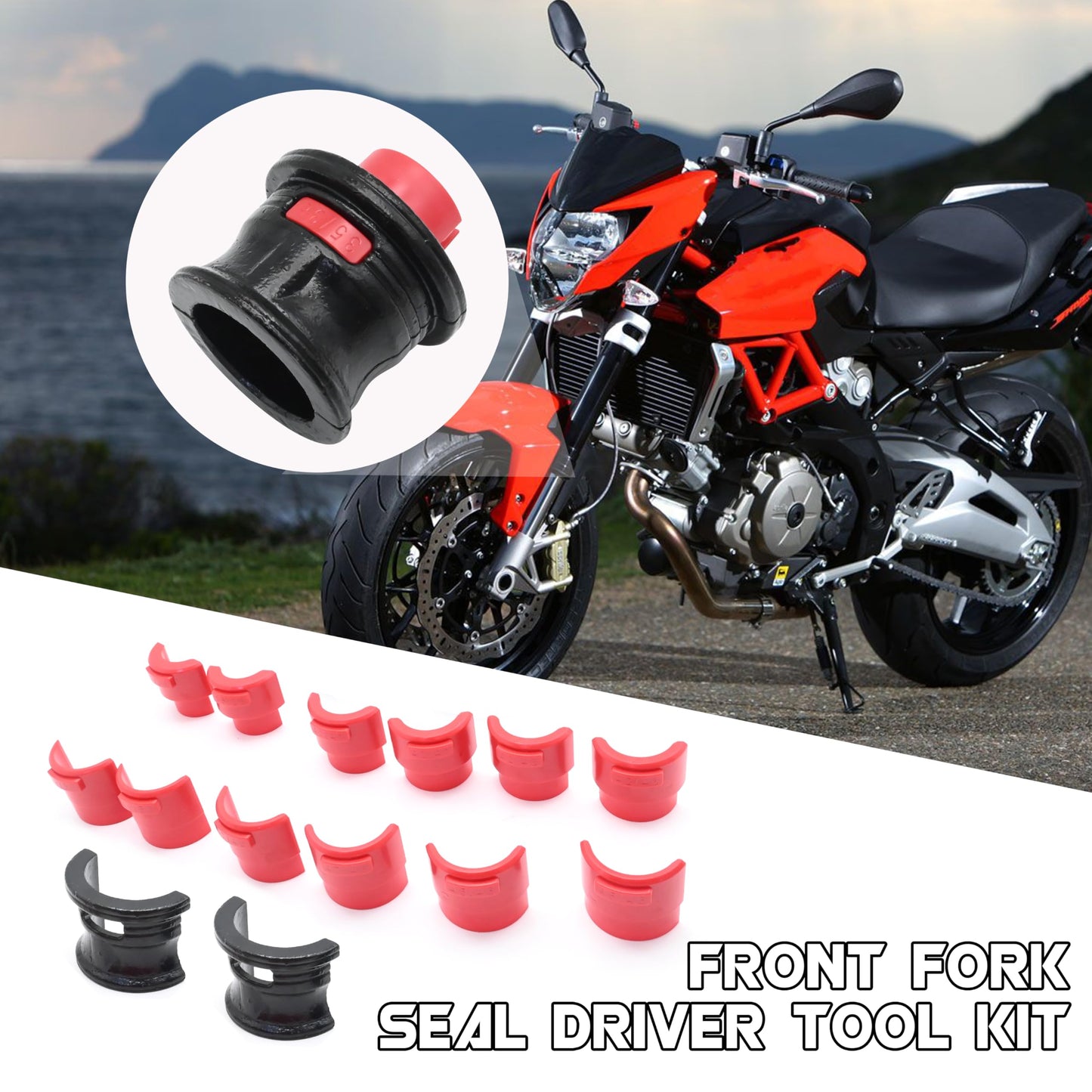 Vkinman Universal Front Fork Seal Driver Tool Kit Applicable for Motorcycles and Bicycles, 35/36 40/41 42/43 45/46 47/48 49/50 Kit
