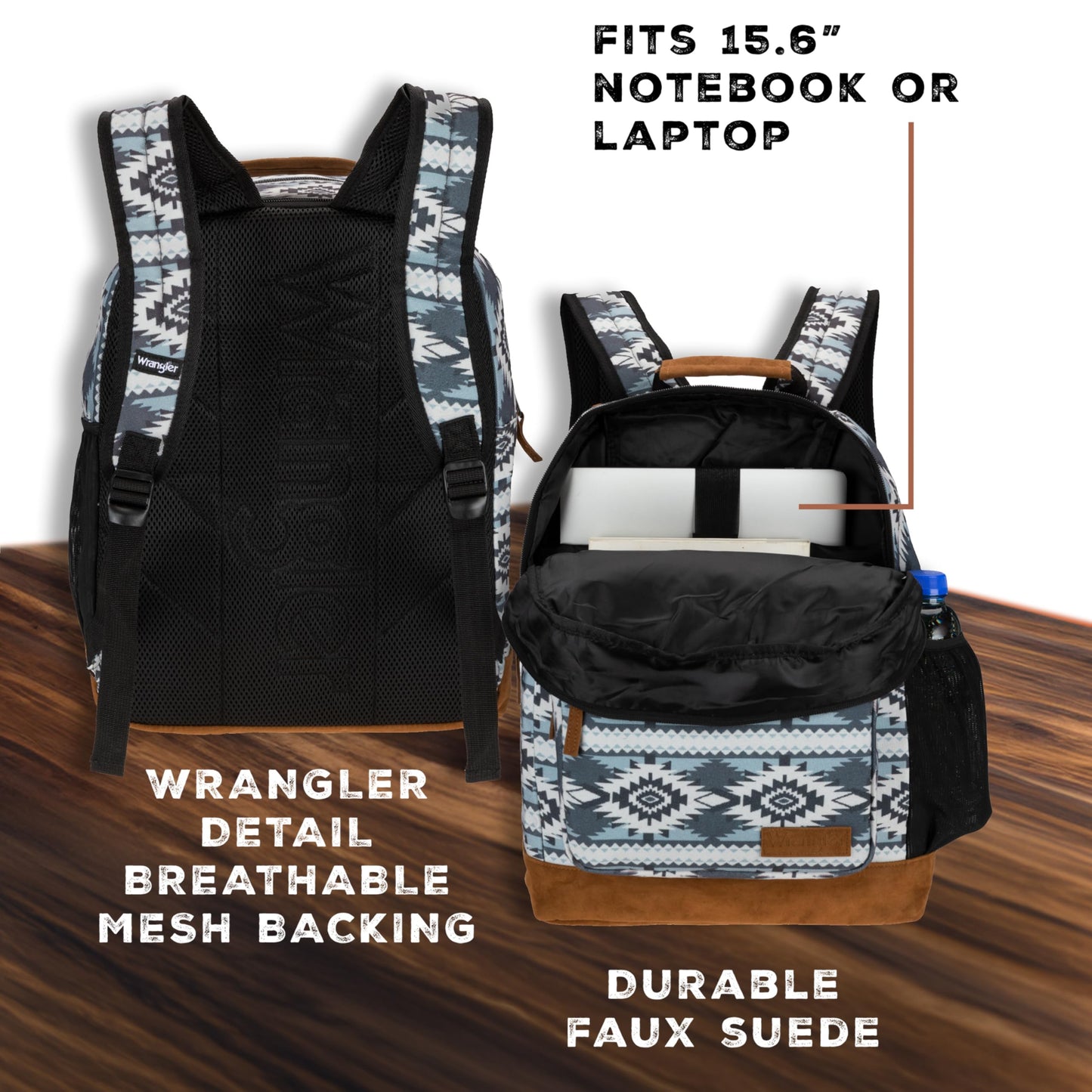 Wrangler Yellowstone Sturdy Backpack for Travel Water Resistant Casual Daypack for Laptop Notebook, Grey, Classic