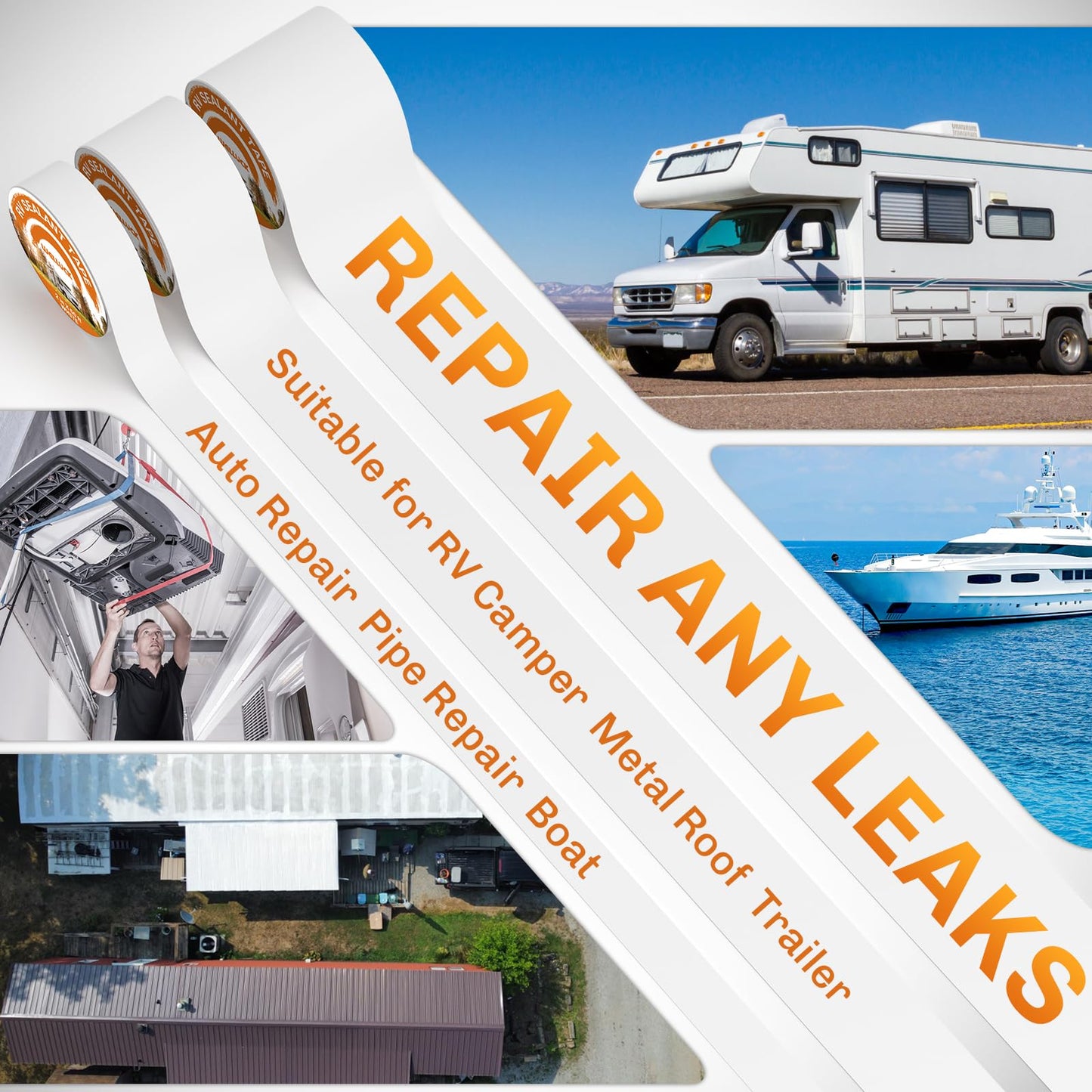 WELLUCK RV Roof Tape Sealant Roofing, Natural White RV Tape for Roof Repair Camper Trailer Boat Sealing Leak Repair, UV & Waterproof (4 Inch X 50 Foot White)