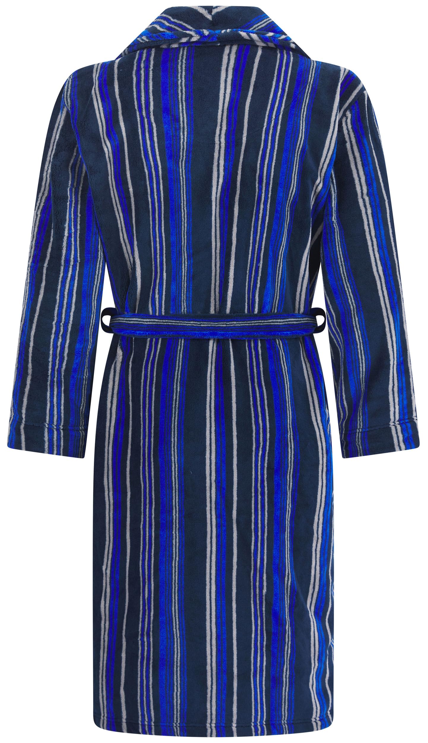 John Christian Men's Fleece Robe, Navy, Royal Blue and Light Gray Stripes, Navy, Blue and Gray, XX-Large