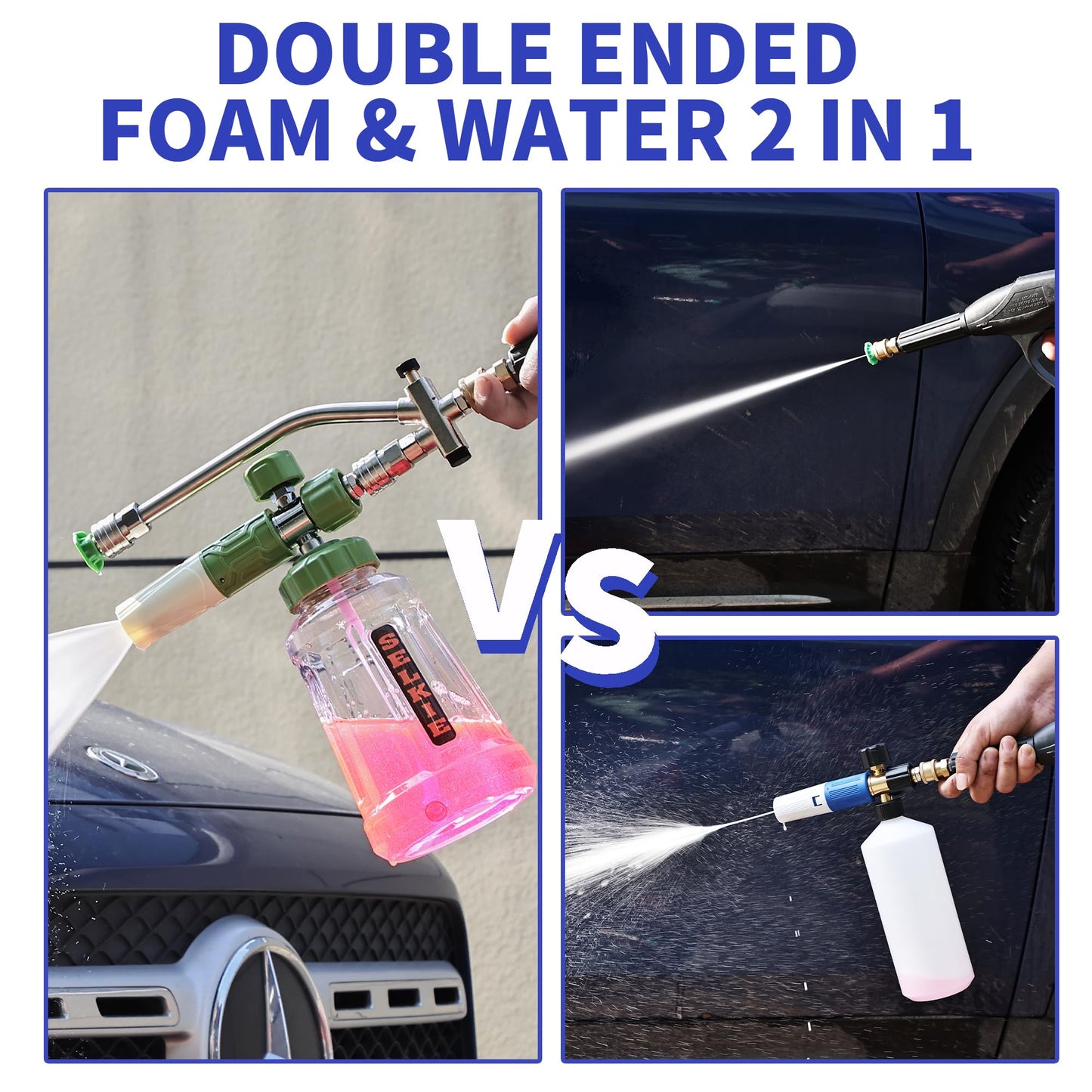 Selkie Foam Cannon with Double Tip Attachment,Adjustable Pressure Washer Foam Blaster with with Dual-Connector Accessory,5 Power Washer Sprayer Nozzles, 1/4" Quick Connect, 4200 PSI