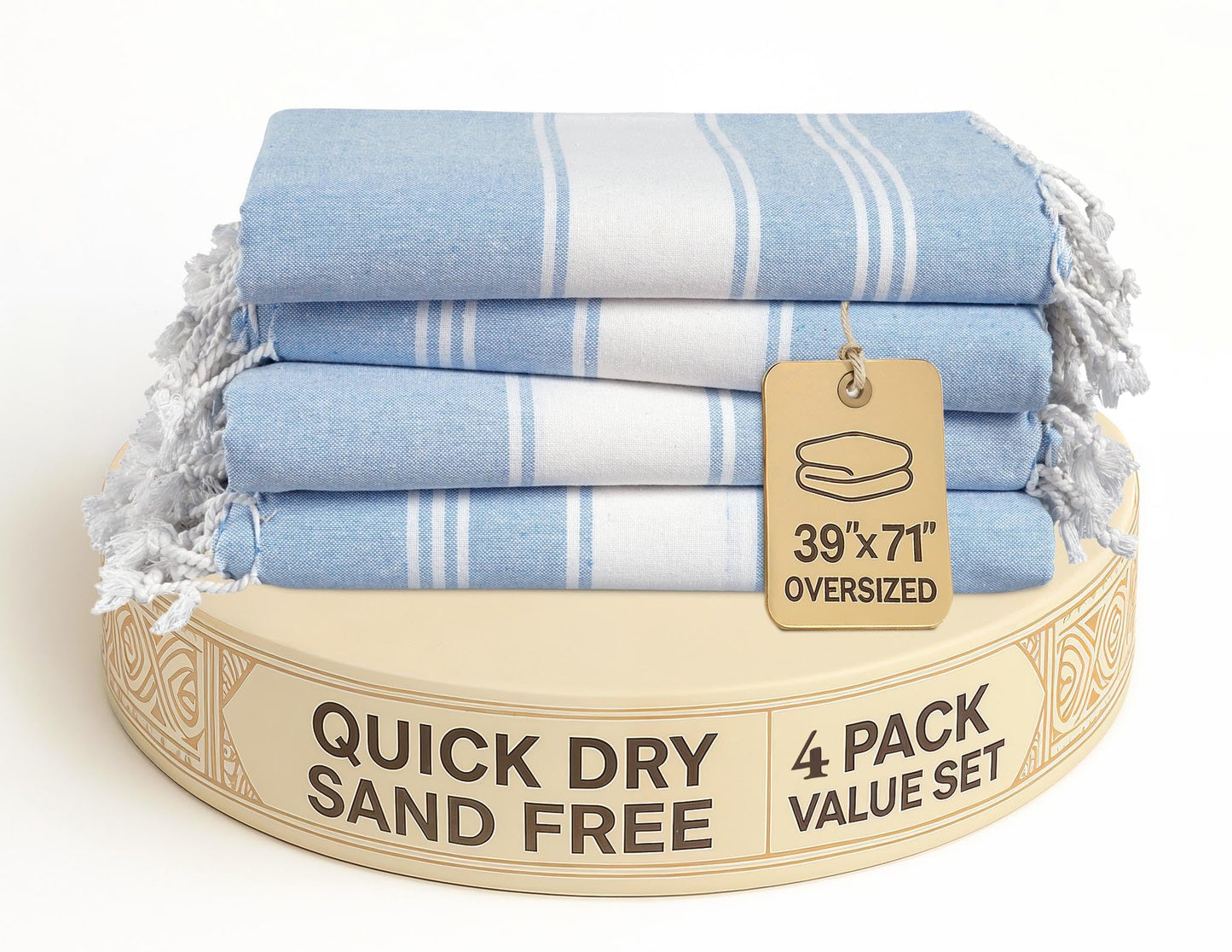 Lane Linen Beach Towel 4 Pack, Oversized Beach Towels for Adults, Lightweight Travel Beach Towels, Pre-Washed for Soft Hand Feel, Quick Dry Beach Towels, 39"x71" - Sky Blue