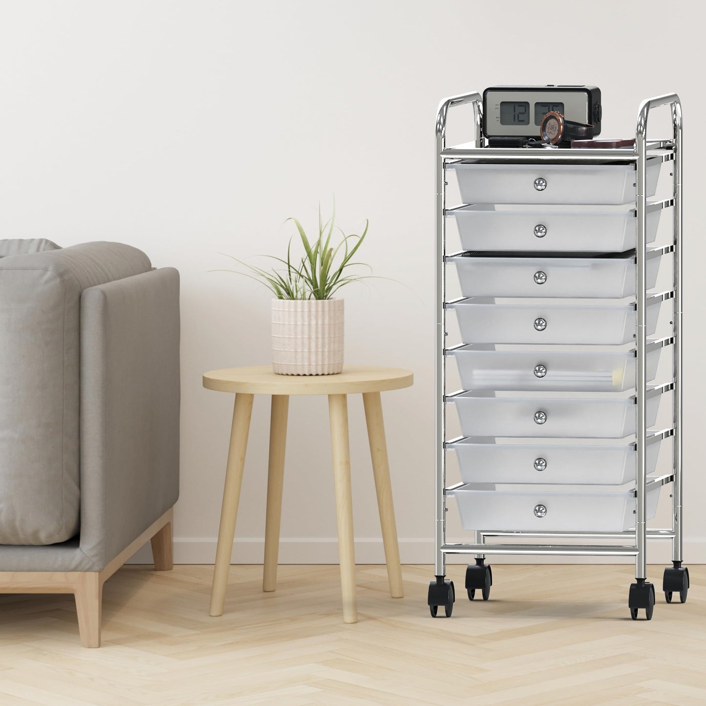Simple Houseware 8-Drawer Rolling Storage Utility Cart with Wheels for Office, Chrome