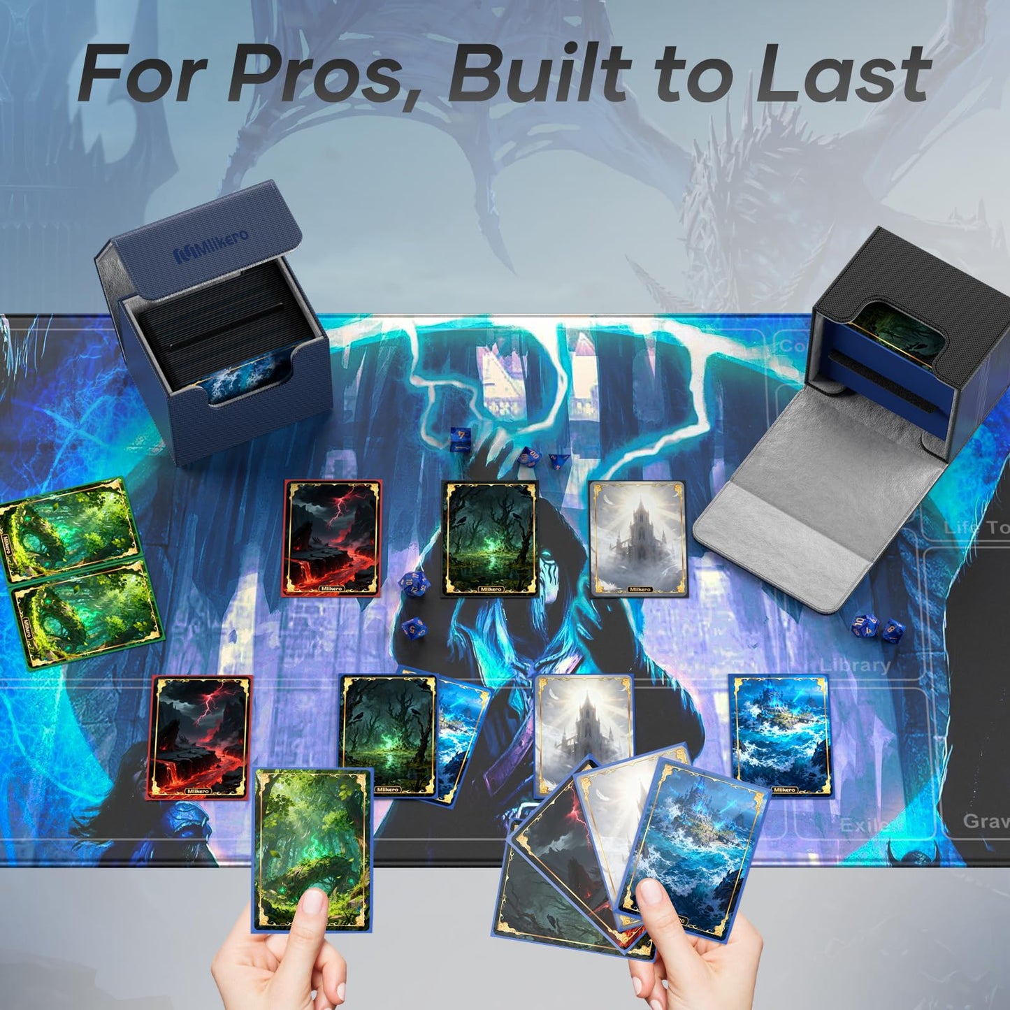 Mlikero 4 Pack Card Deck Box, Commander Deck Box Holds 400+ Double-Sleeved Cards with 4 Dividers, Leather Magnetic Closure Card Box for MTG, TCG (4 Colors)