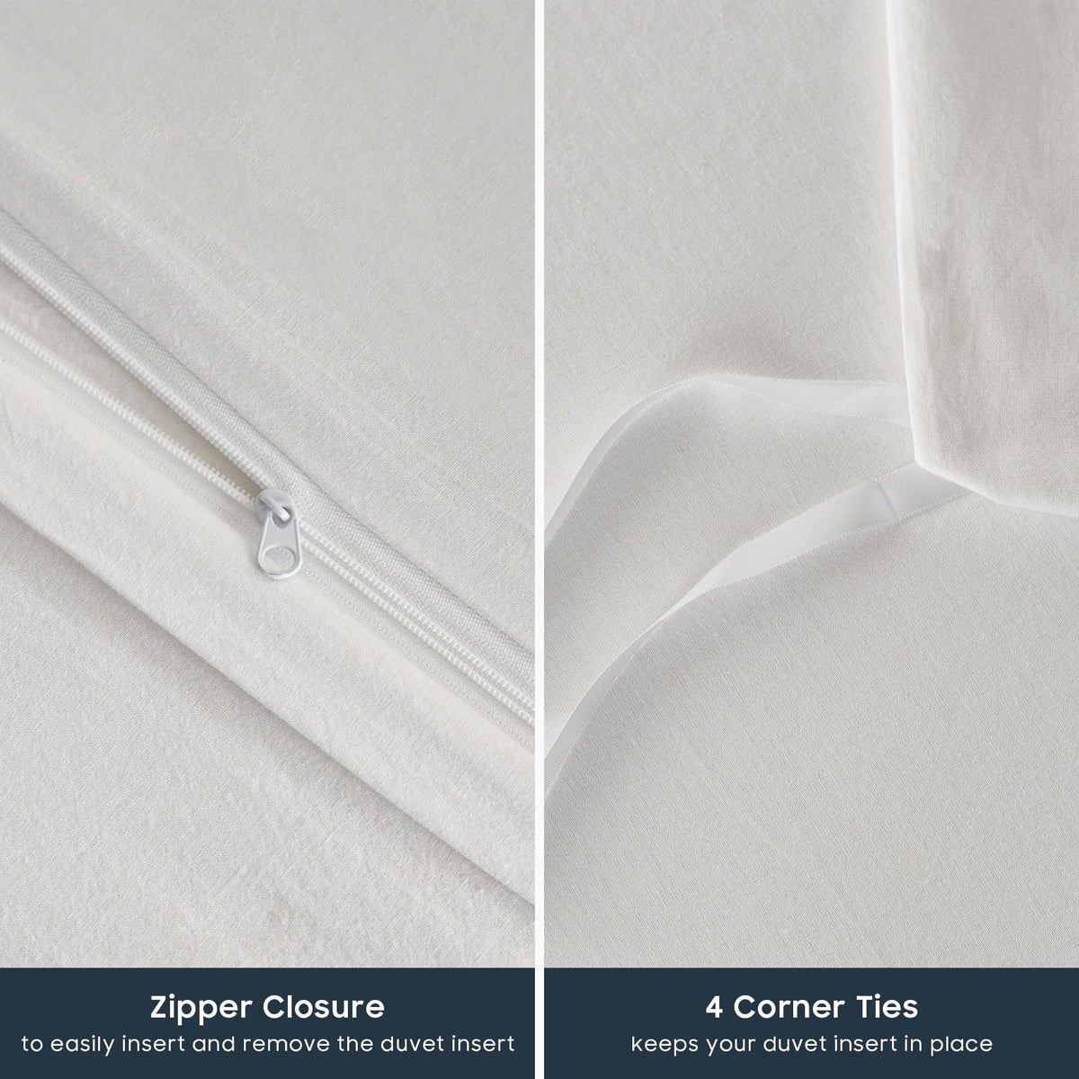 Wake In Cloud - White Cotton Duvet Cover Set, Queen Size, 100% Washed Cotton Plain Solid Color, Linen Like Textured, Breathable Durable Farmhouse Neutral Bedding Set, 3 Pieces