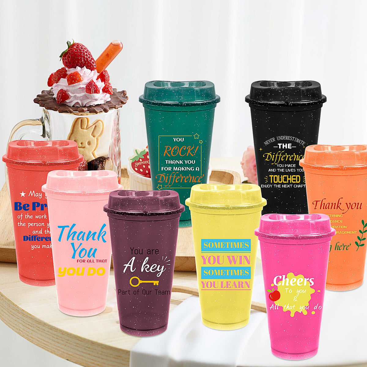 48 Pcs Thank You Gifts Coffee Cups 16 oz Employee Appreciation Gift Glitter Tumbler with Lid Reusable Plastic Coffee Mug Bulk for Coworker Staff Teacher Team Christmas Gift,12 Colors