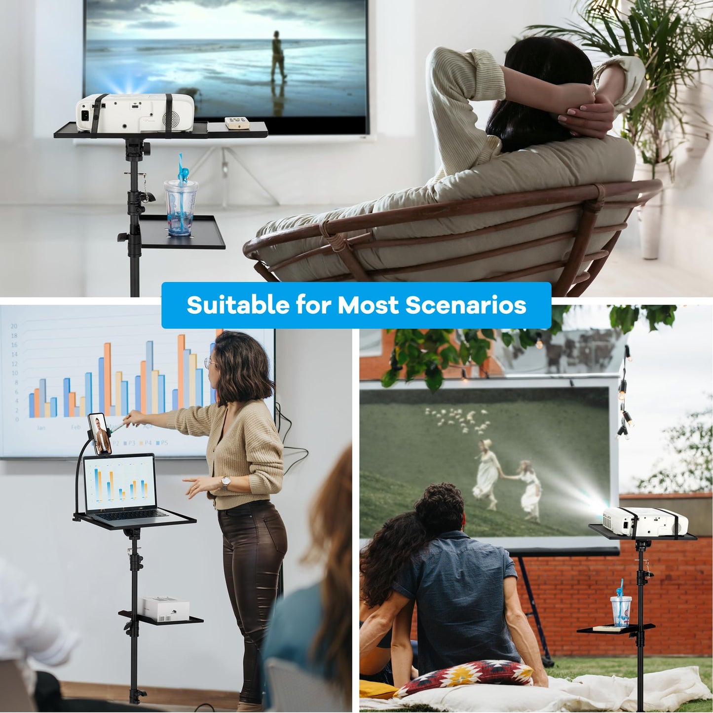 CAHAYA Projector Tripod Stand with Casters: Projector Stand 71-137cm Height Adjustable Multifunctional Universal Laptop Stand DJ Rack Stand with Adjustable Height for Meeting Room DJ Equipment