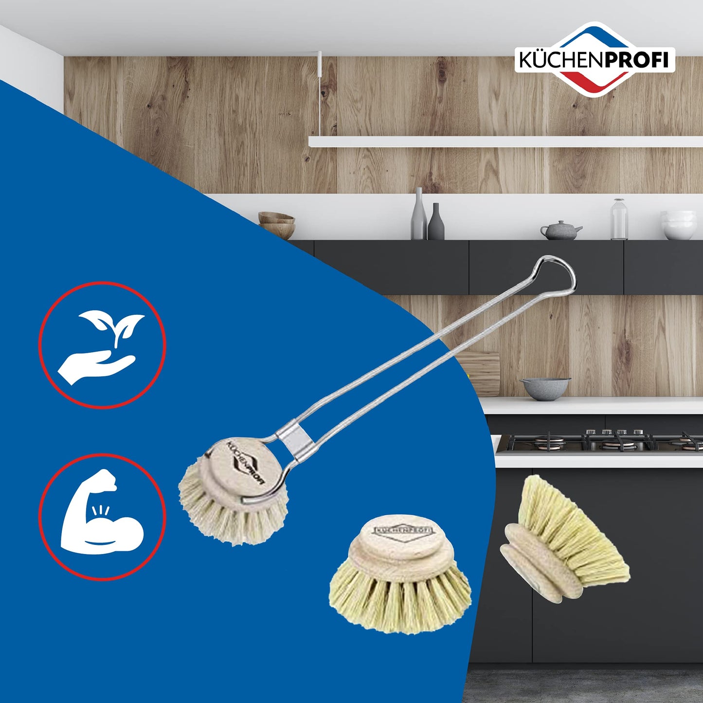 Kuchenprofi Classic Dishwashing Brush and 2-Pack Replacement Refill