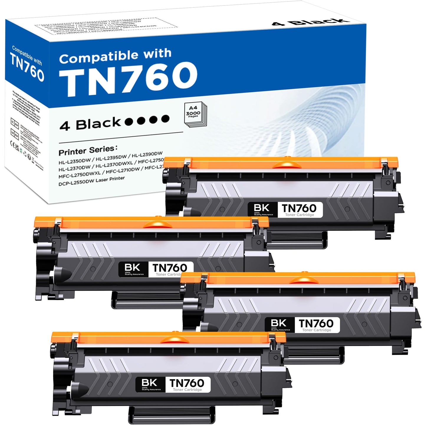 TN760 TN-760 TN730 High Yield Toner Cartridges Replacement for Brother MFC-2710DW HL-L2395DW DCP-L2550DW HL-L2370DW HL-L2690DW HL-L2390DW MFC-L2750DW Printers(4 Pack)
