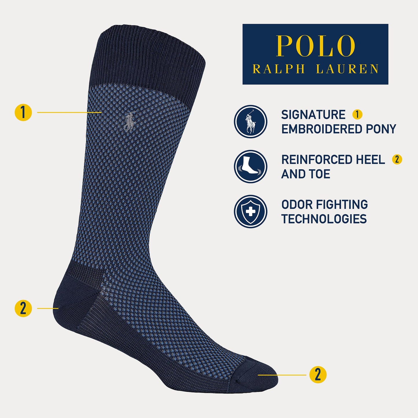 POLO RALPH LAUREN Super Soft Birdseye Dress Crew Socks - 3 Pair Pack - Signature Embroidered Pony & Heel-toe Reinforcement, Black, 12-17