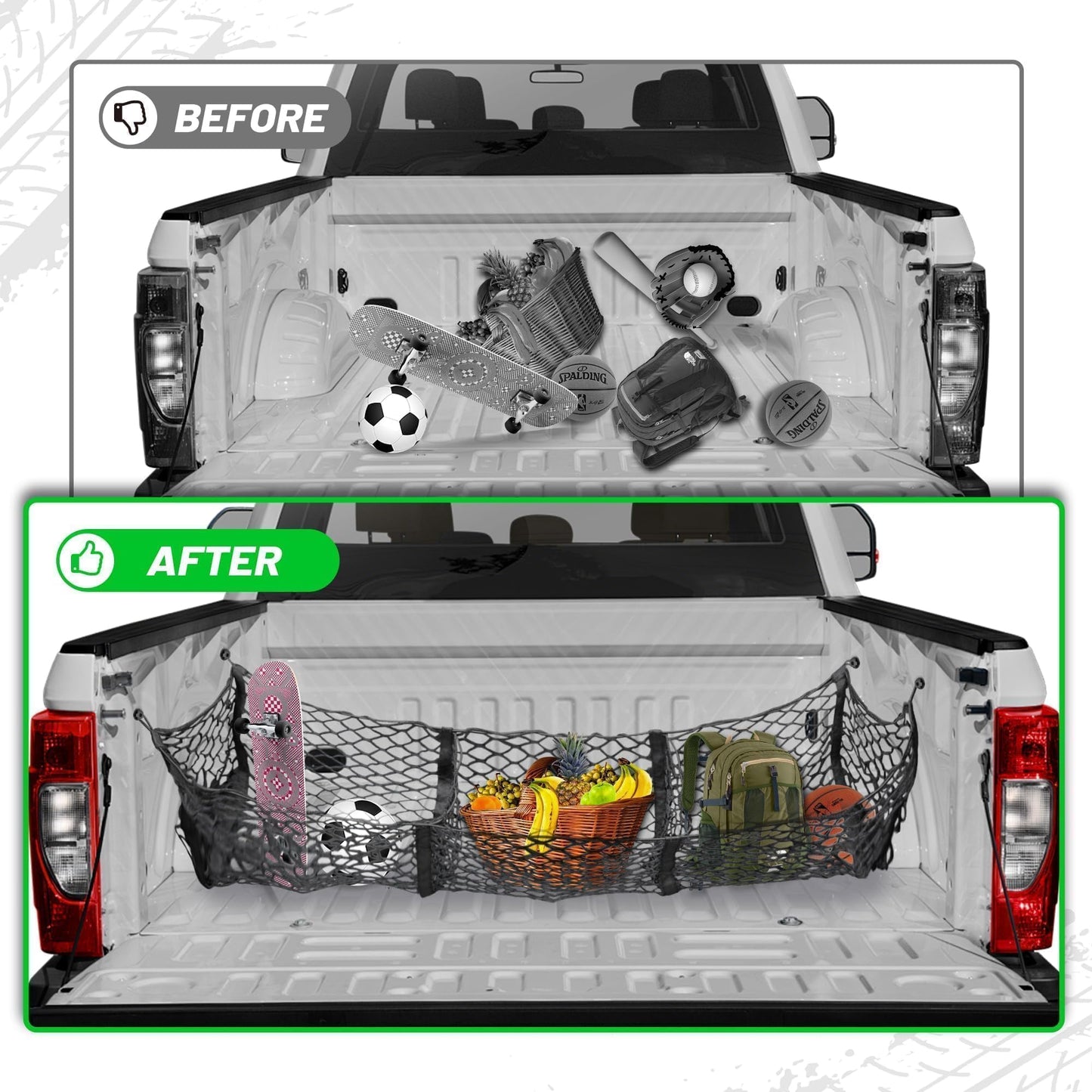 RED WOLF 3 Pockets Cargo Net for Pickup Trunk Ford Dodge Chevy GMC Trunk Bed Storage Organizer Stretchable Rear Cargo Storage Mesh Netting (47.2X 11.8X 11.8 Inch)
