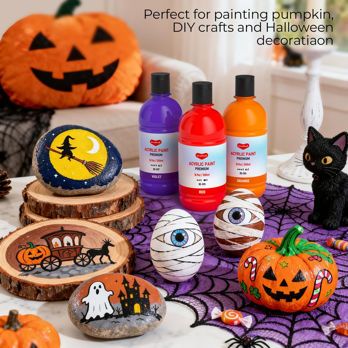 Smallbudi 15 Colors Large Acrylic Paint Set (16.9 oz,500 ml), Bulk Acrylic Paint Non-Toxic Art Painting Supplies on Multi Surface Canvas Wood Craft Fabric Rock for Artist Beginner with Color Wheel