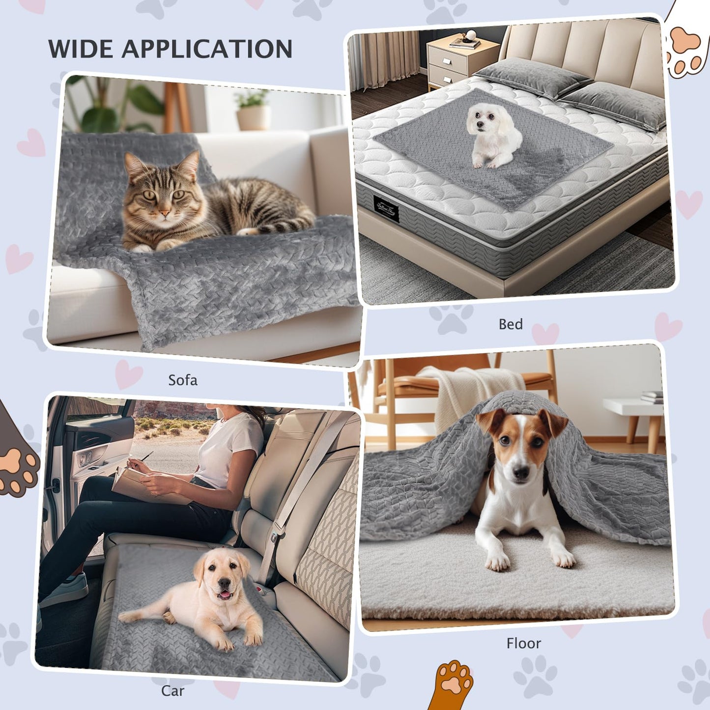 BVAGSS 6 Pack Small Dog Blanket, Super Soft Warm Pet Cover Blankets, Paw Print Puppy Fleece Flannel Blanket for Small Medium Dogs and Cats MW003 (Grey Wheat Ears, Large (41 * 29.9"))