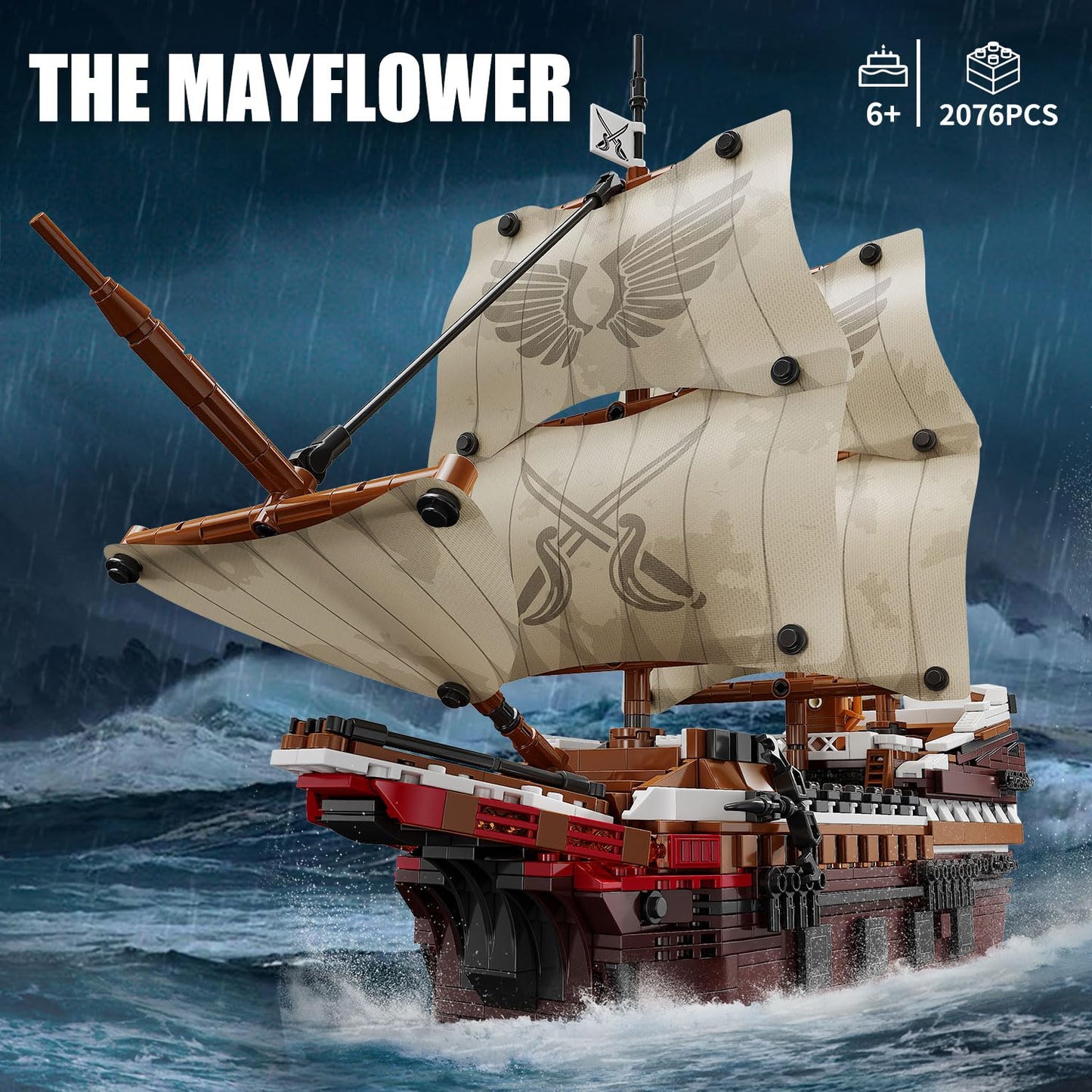 TYCOLE Pirate Ship Building Set with Lights - Mayflower Ship Model Toy.Great home&office decoration for pirates fans,Idea choice for adults and boys aged 8-14 as birthday, Christmas gifts(2076PCS)