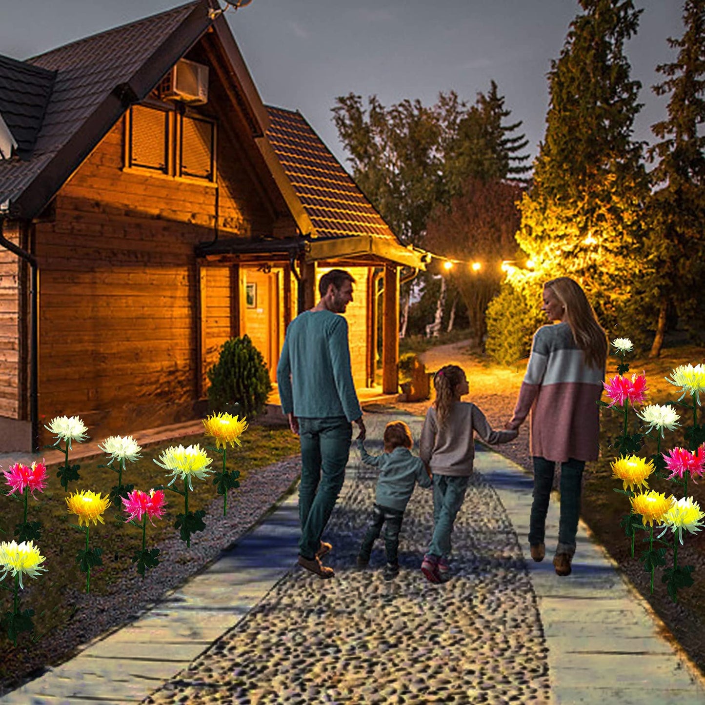 Kordain Outdoor Solar Garden Stake Lights, 3 Pack Chrysanthemum Flower Waterproof LED Decorative Powered Lights for Pathway Walkway Lawn Yard Cemetery (Yellow, Red, White)