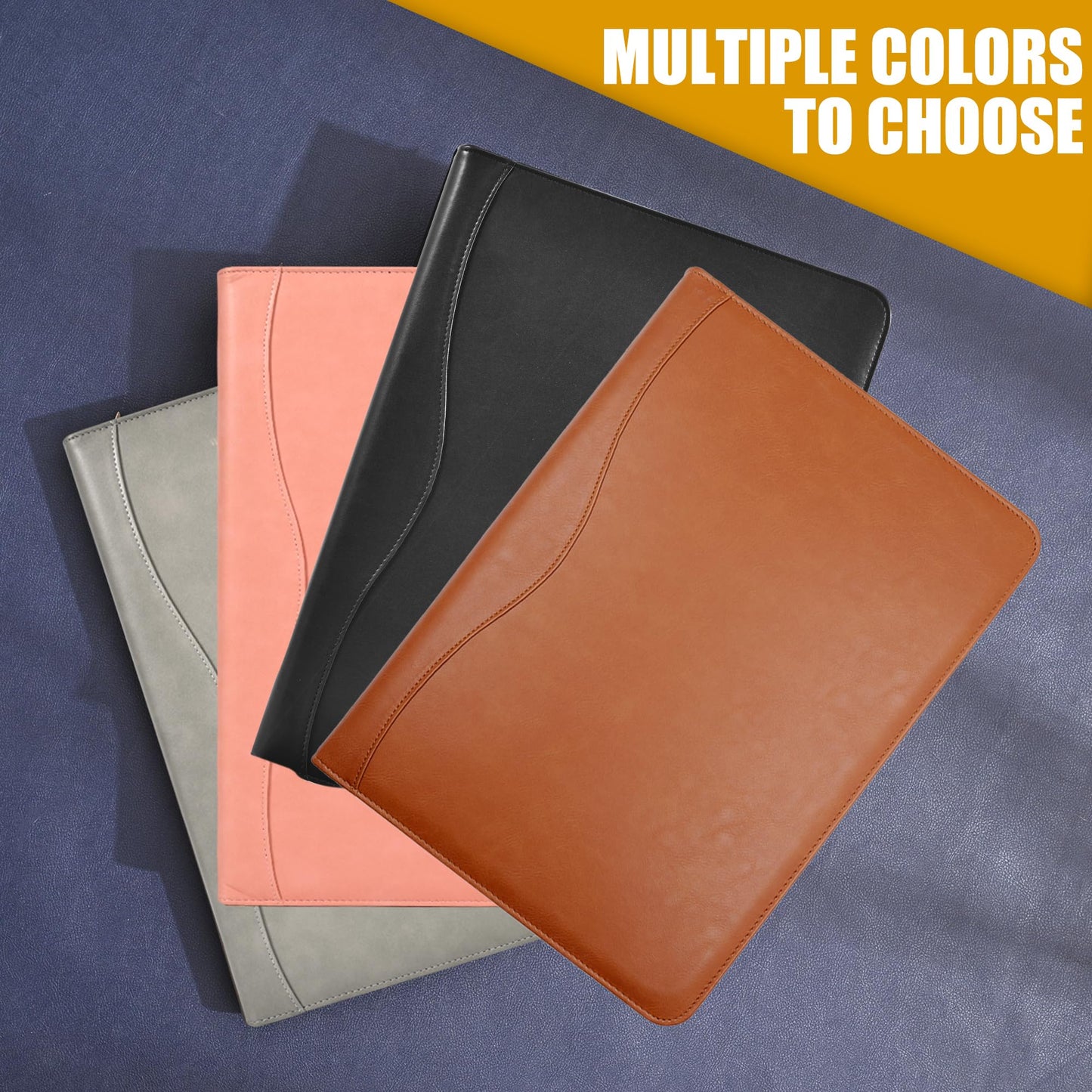 Deziliao 3-Ring Padfolio Portfolio Binder Organizer, Document Organizer Folio, 10.4 Inch PU Leather Business Portfolio with Zipper, Business Planner Notebook Organizer for Women/Men(Grey) D00070