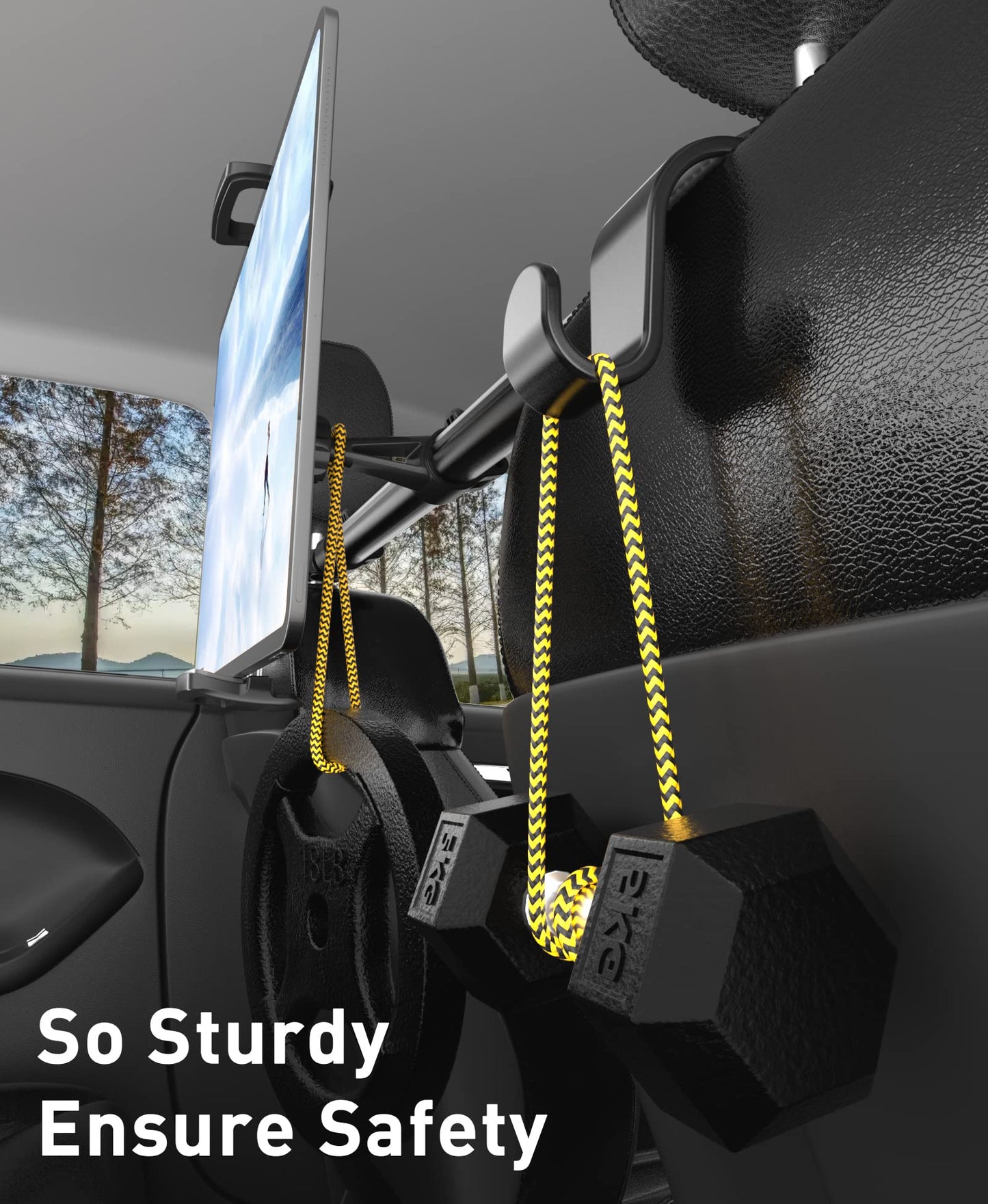 Car Tablet Holder Mount for iPad: Tryone Headrest Tablet Stand for Car Back Seat Compatible with iPad Pro Air Mini | Galaxy Tab | Kindle Fire HD | Switch OLED or Other 4.7-16.1" Devices